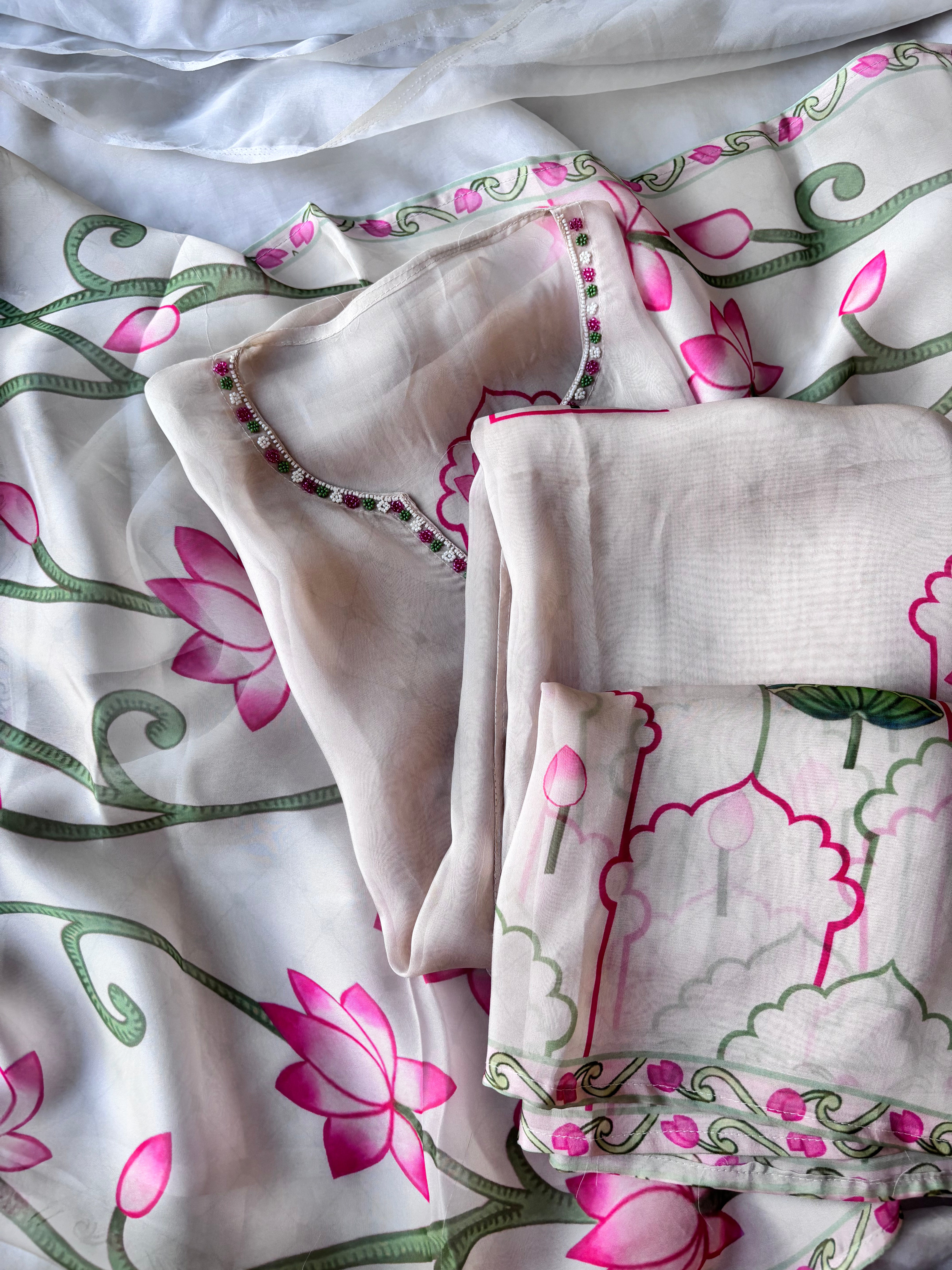 Pichwai printed Semi stitched organza salwar suit