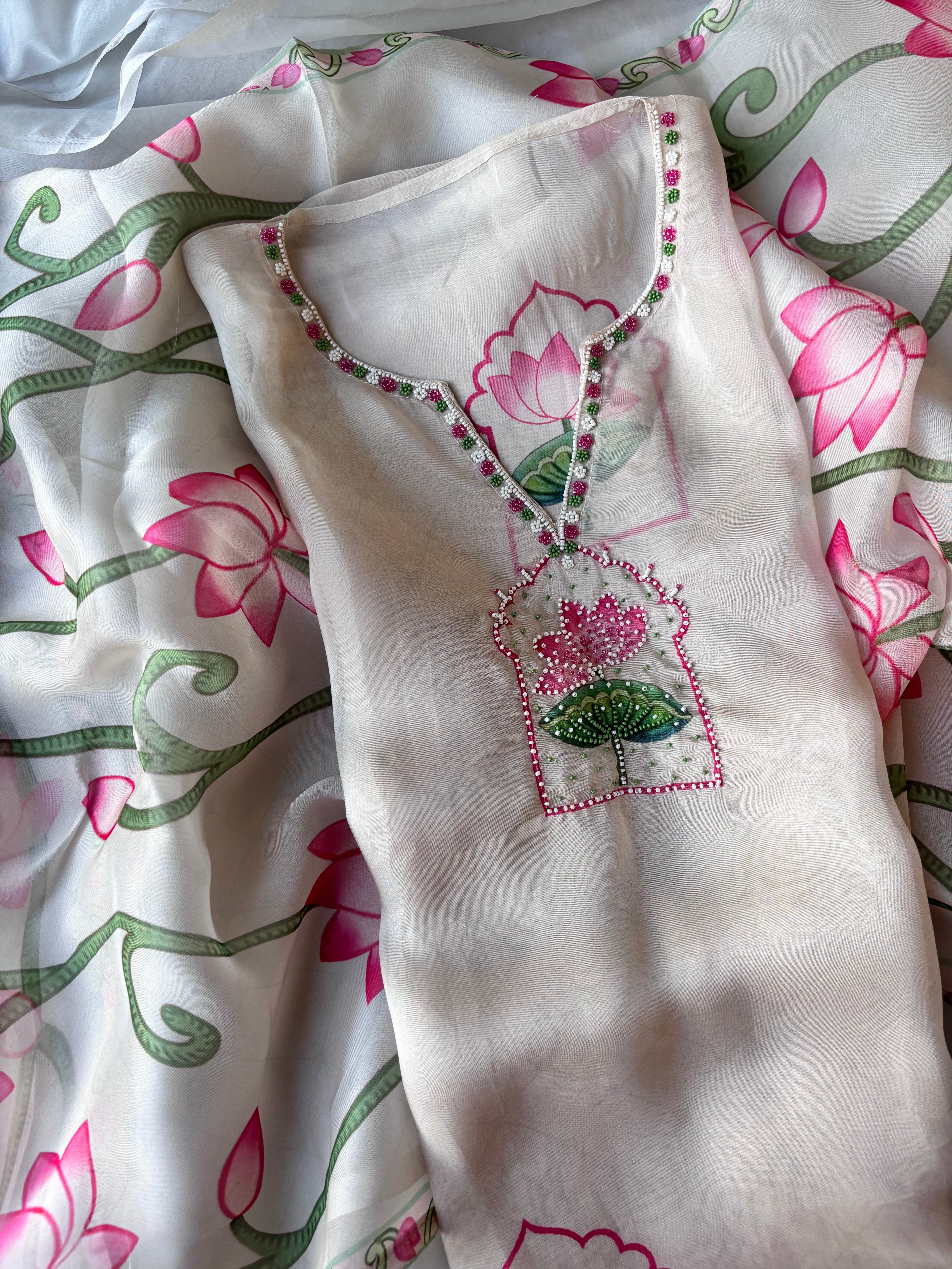 Pichwai printed Semi stitched organza salwar suit