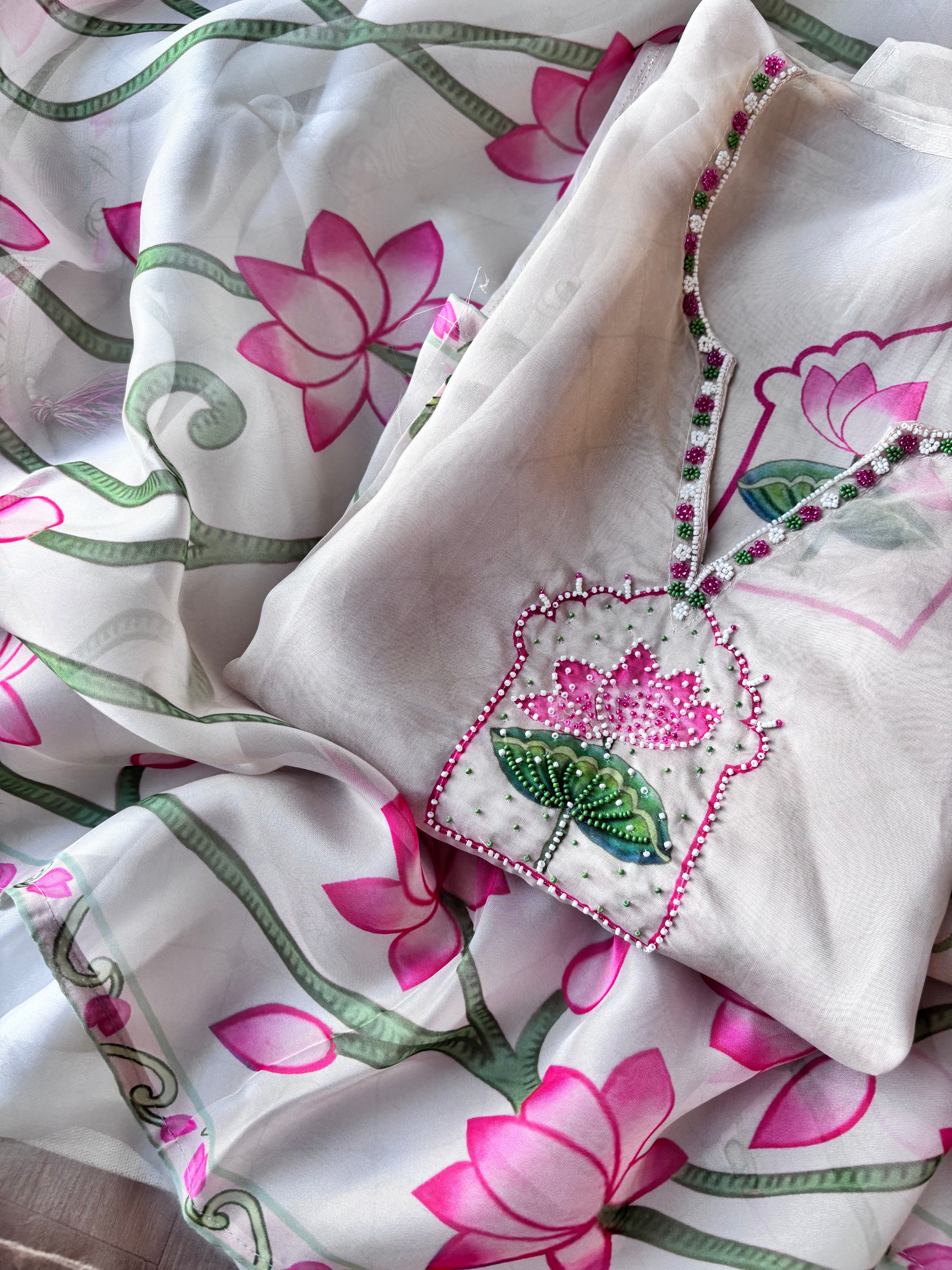 Pichwai printed Semi stitched organza salwar suit