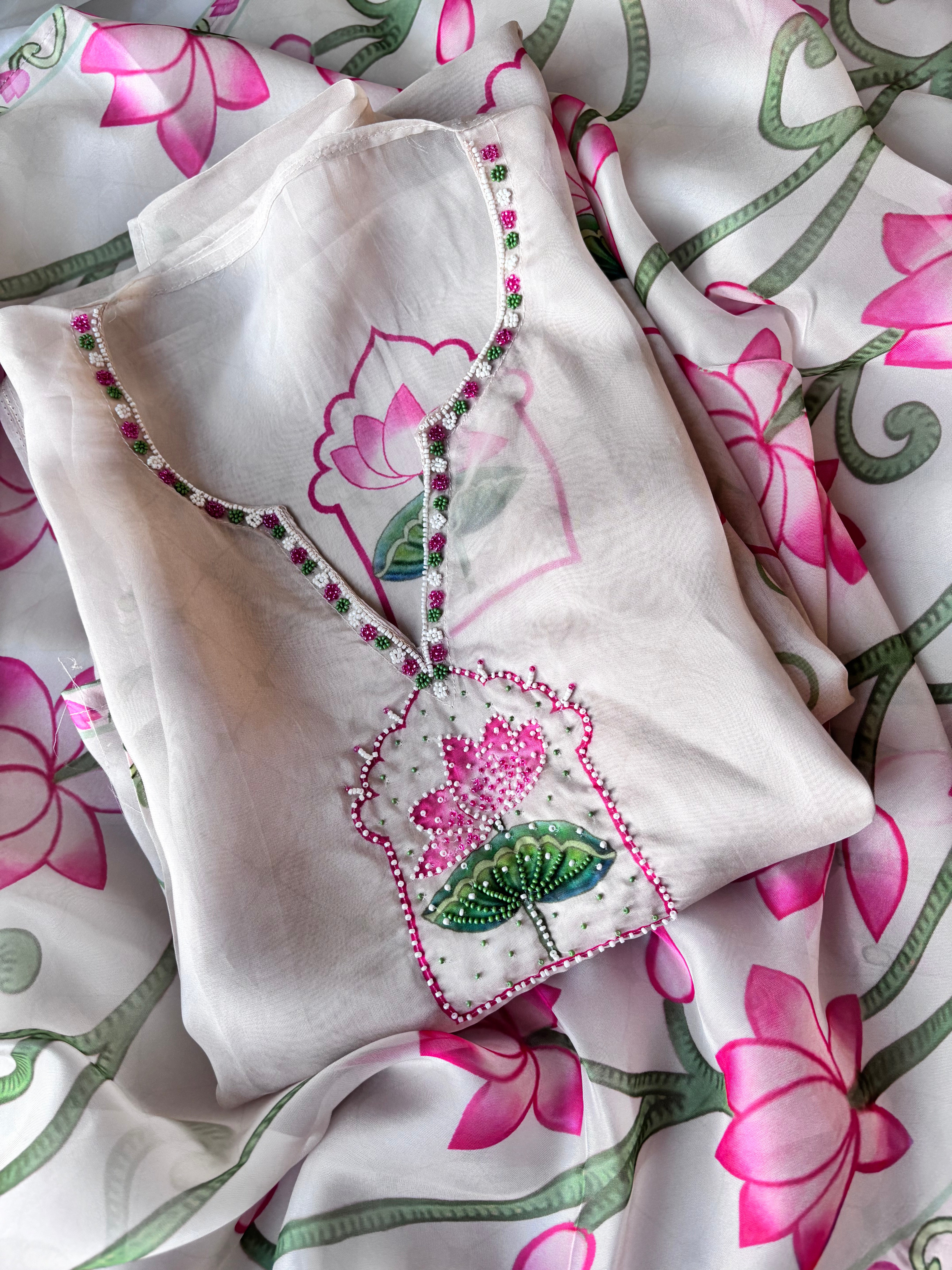 Pichwai printed Semi stitched organza salwar suit