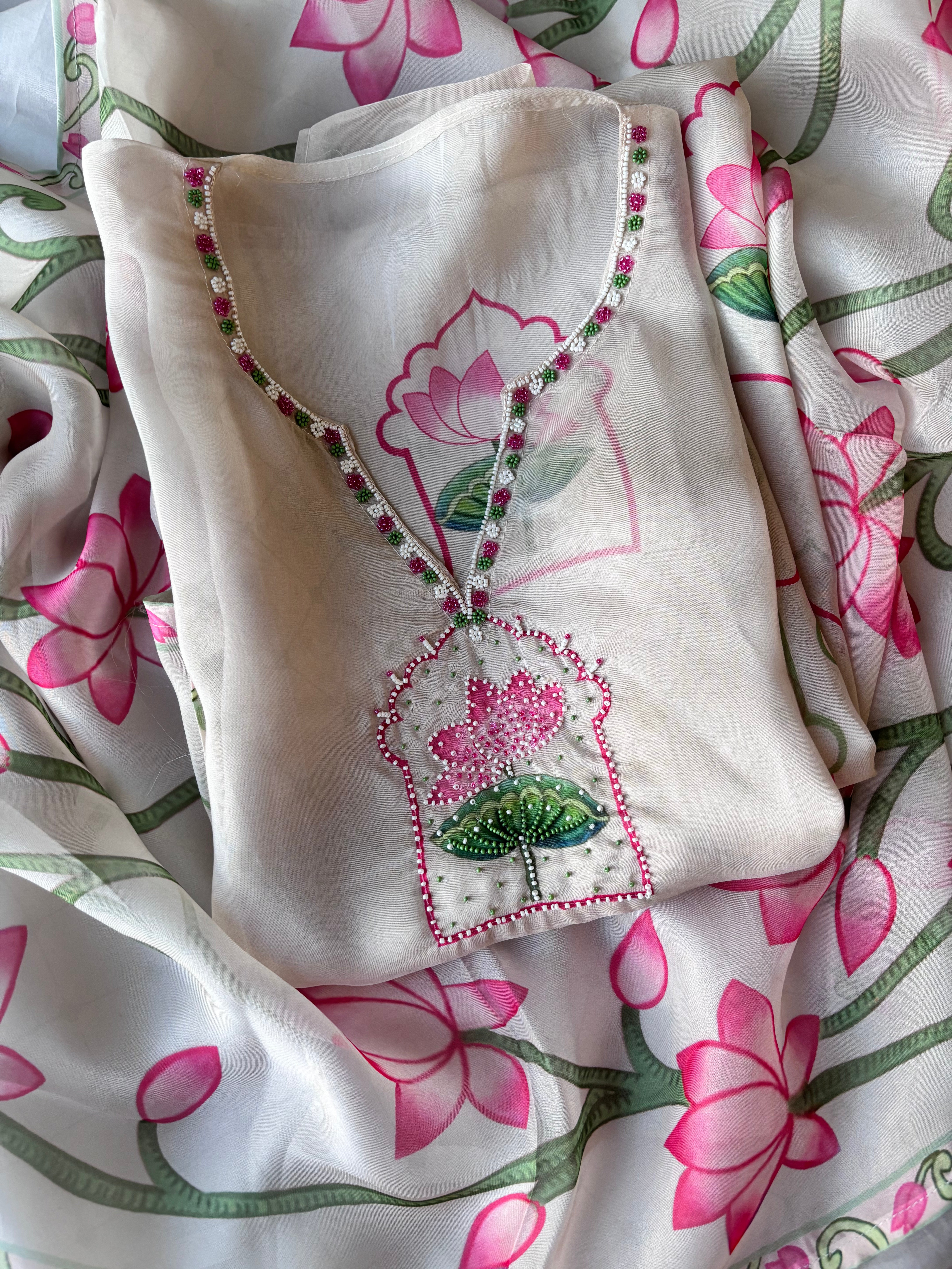 Pichwai printed Semi stitched organza salwar suit