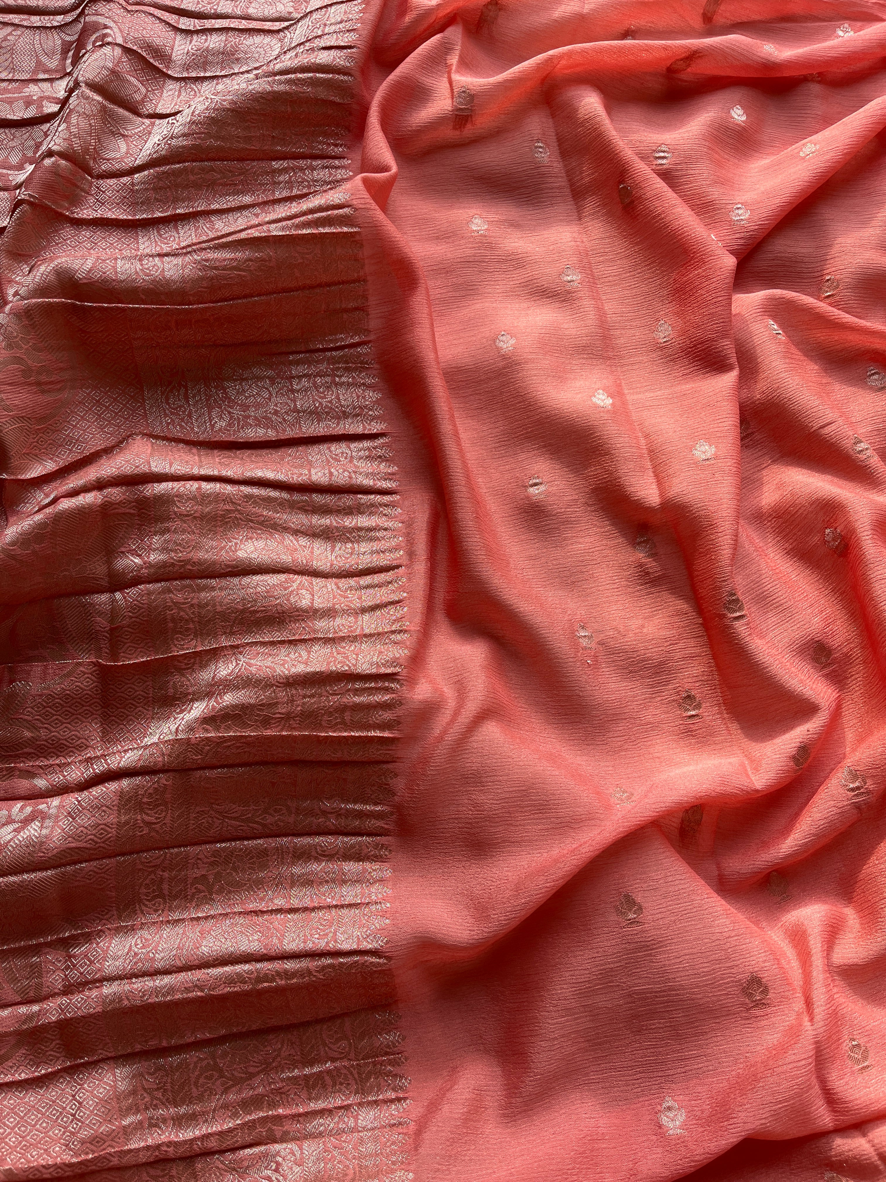 Peach Chiffon Banarasi Saree