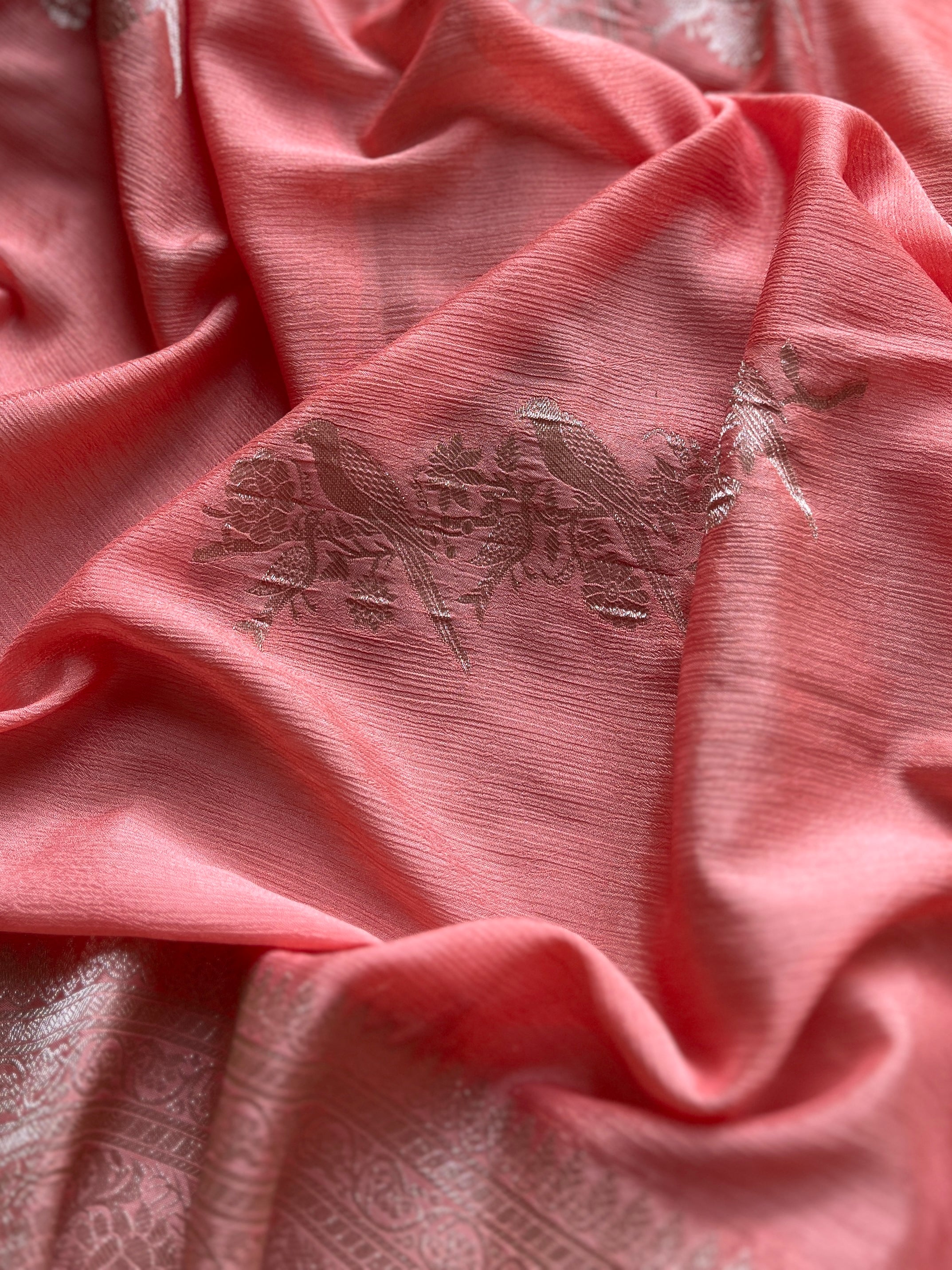 Peach Chiffon Banarasi Saree