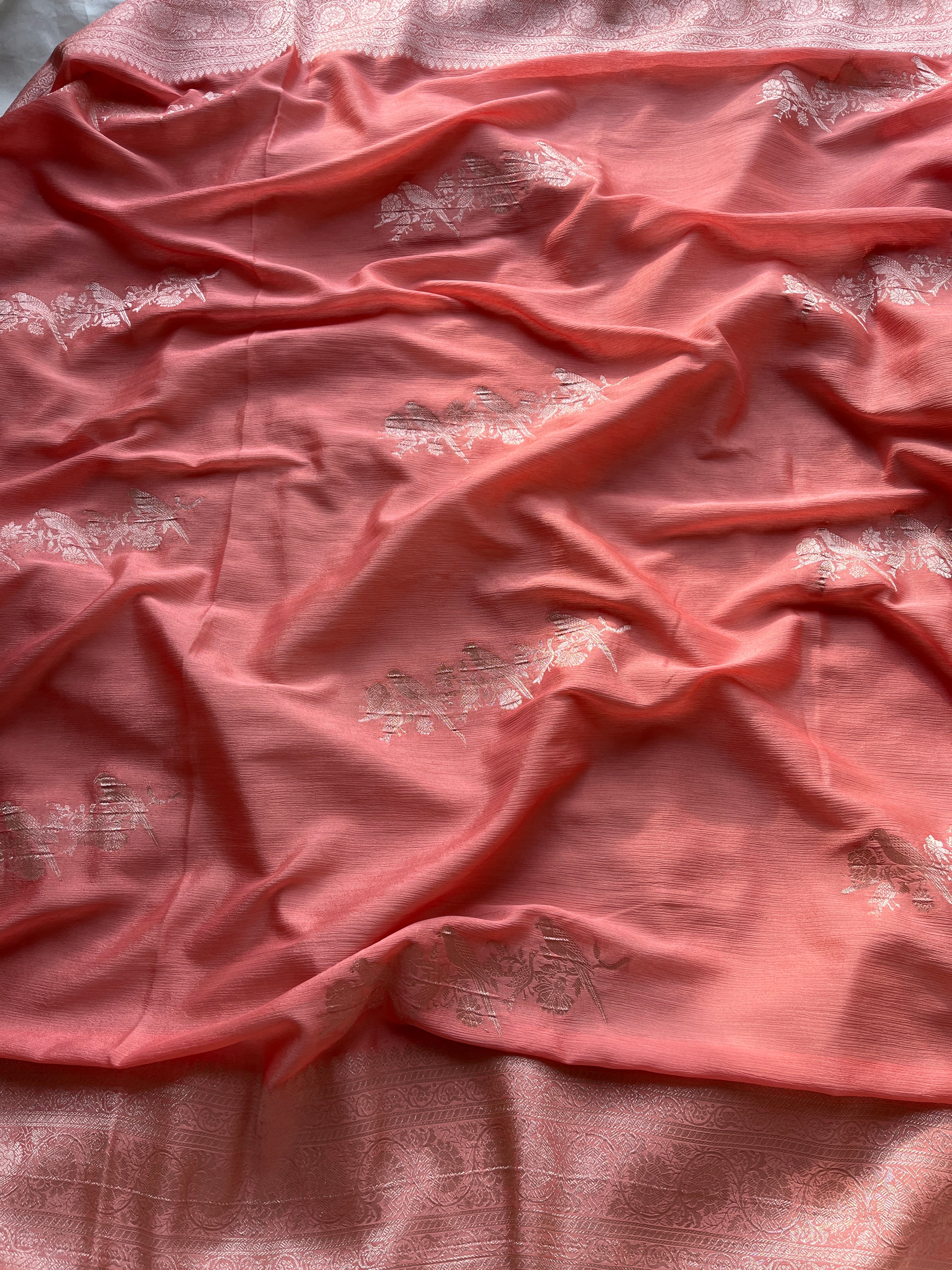 Peach Chiffon Banarasi Saree