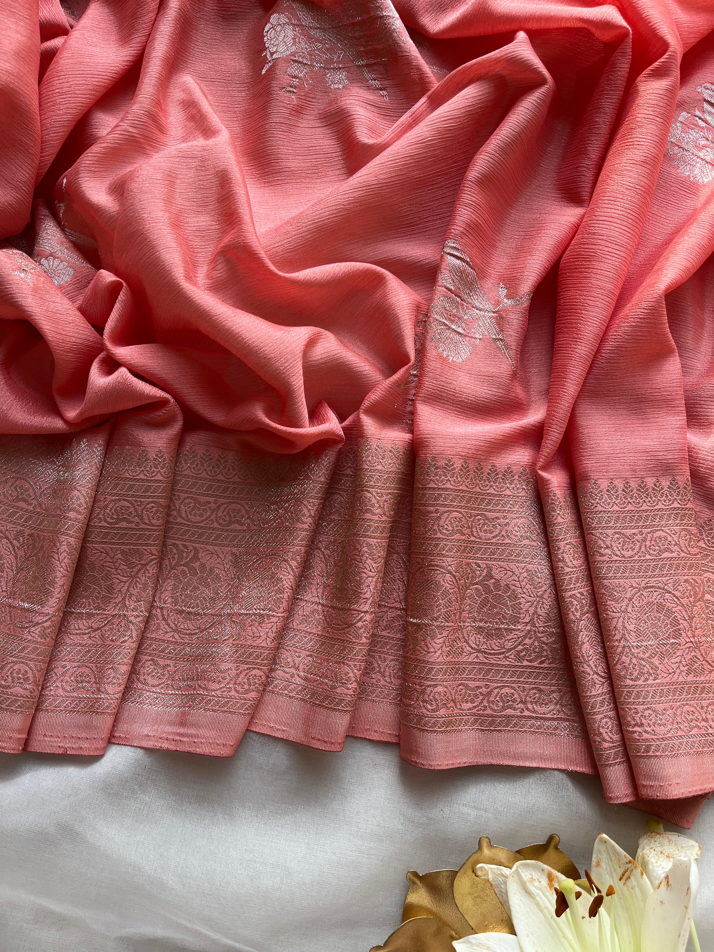 Peach Chiffon Banarasi Saree