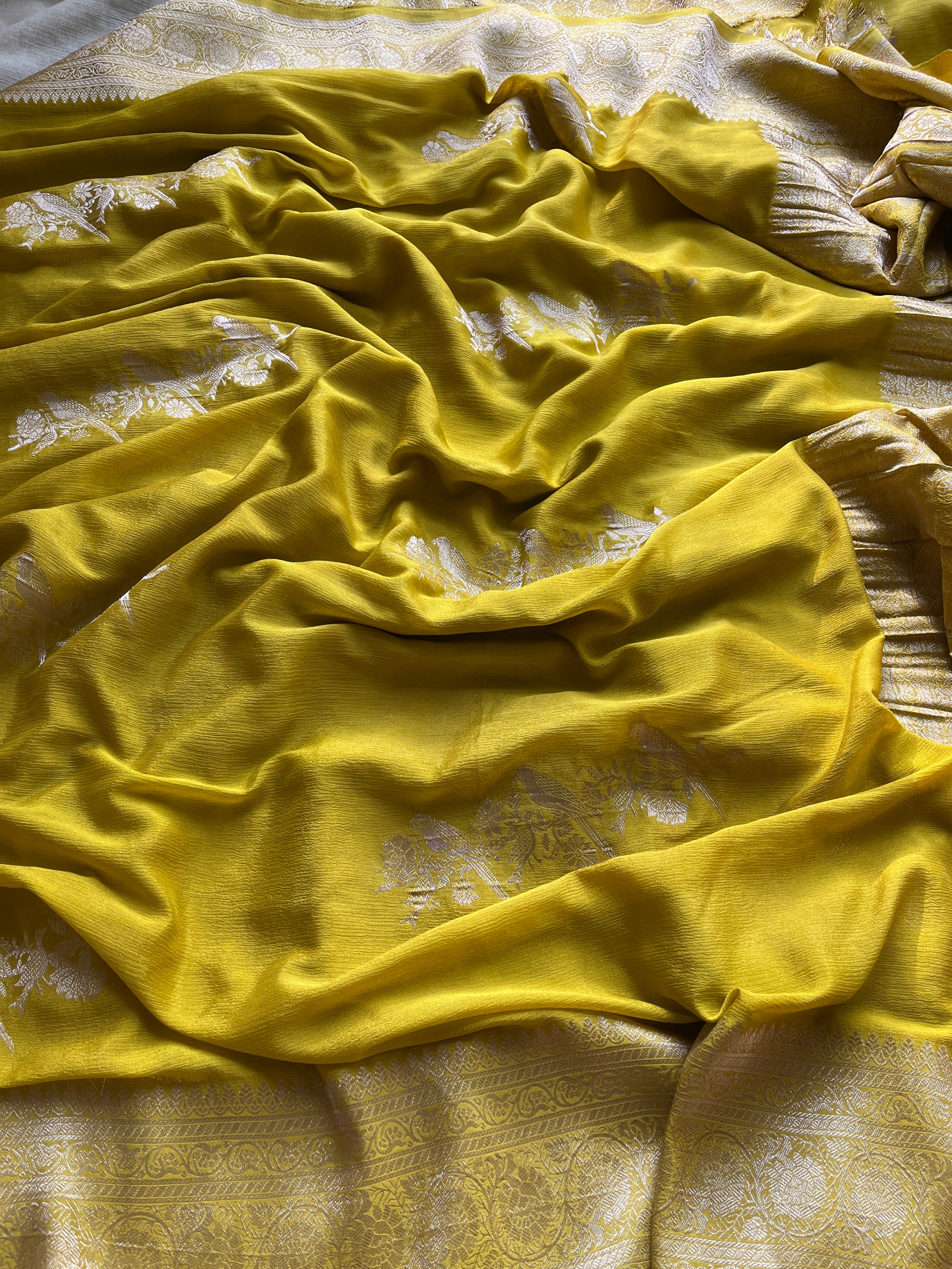 Mustard Chiffon Banarasi Saree