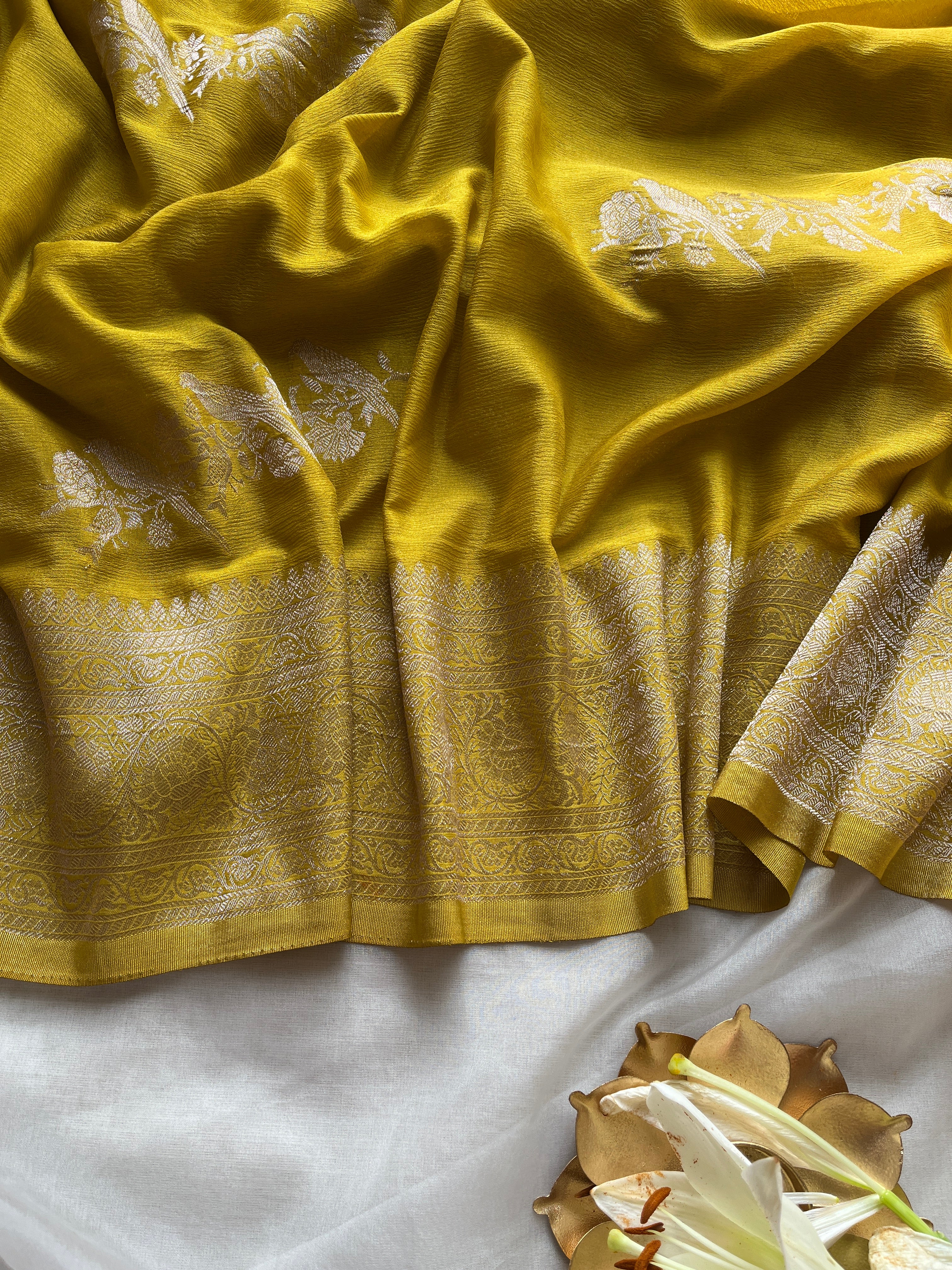 Mustard Chiffon Banarasi Saree