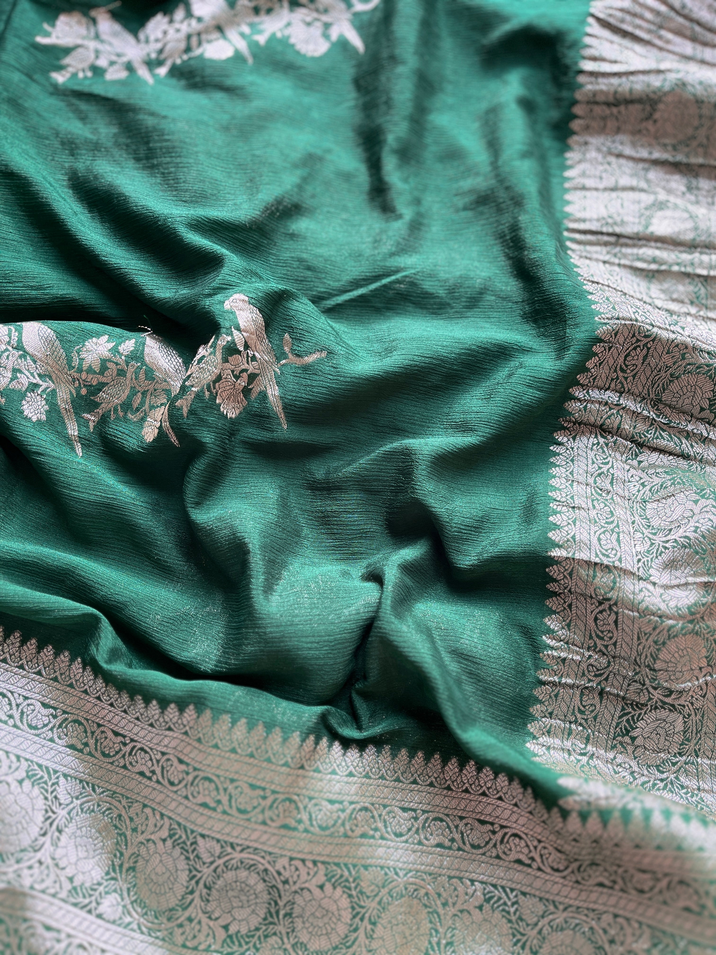 Emerald Green Chiffon Banarasi Saree