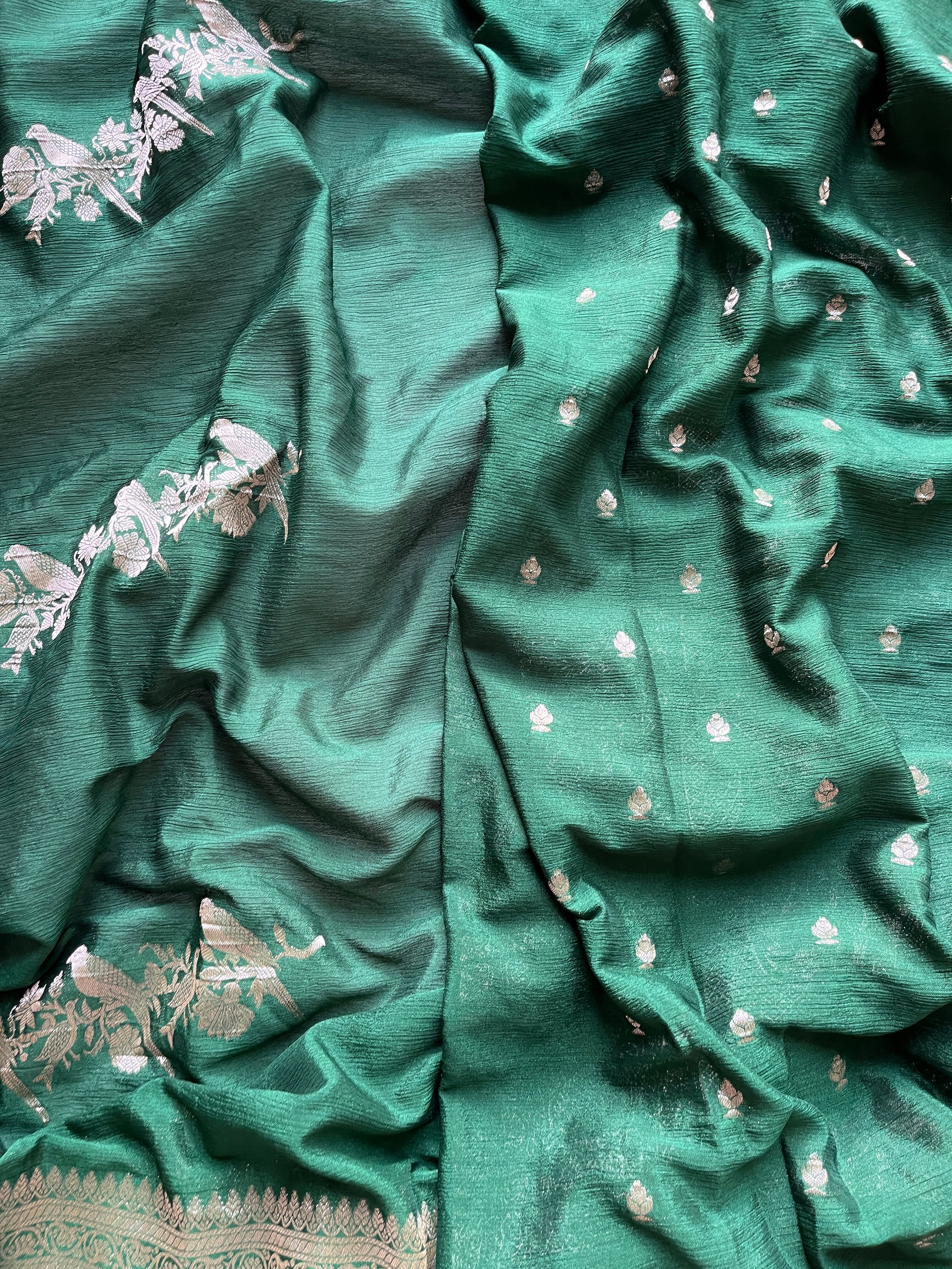 Emerald Green Chiffon Banarasi Saree