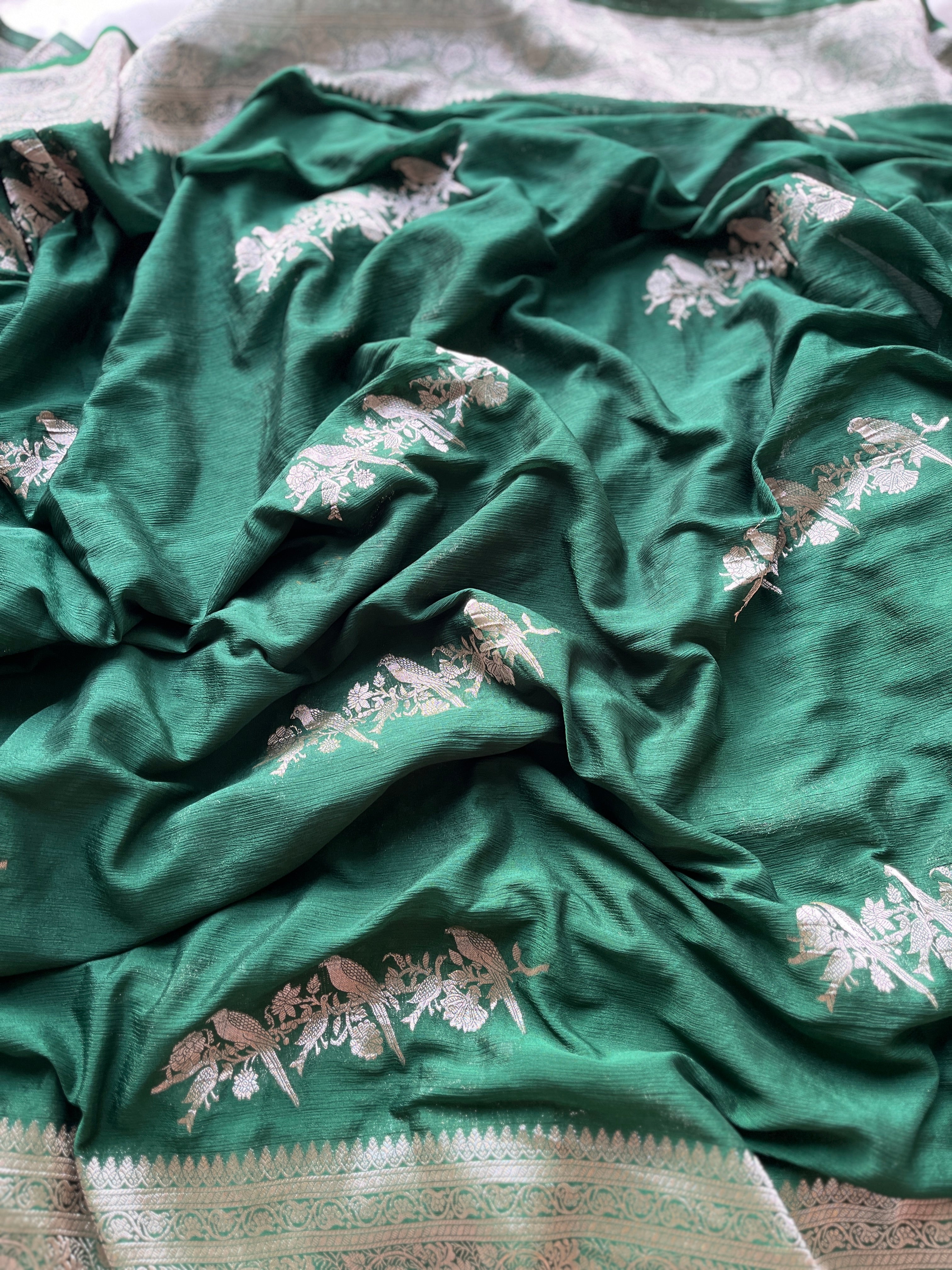 Emerald Green Chiffon Banarasi Saree