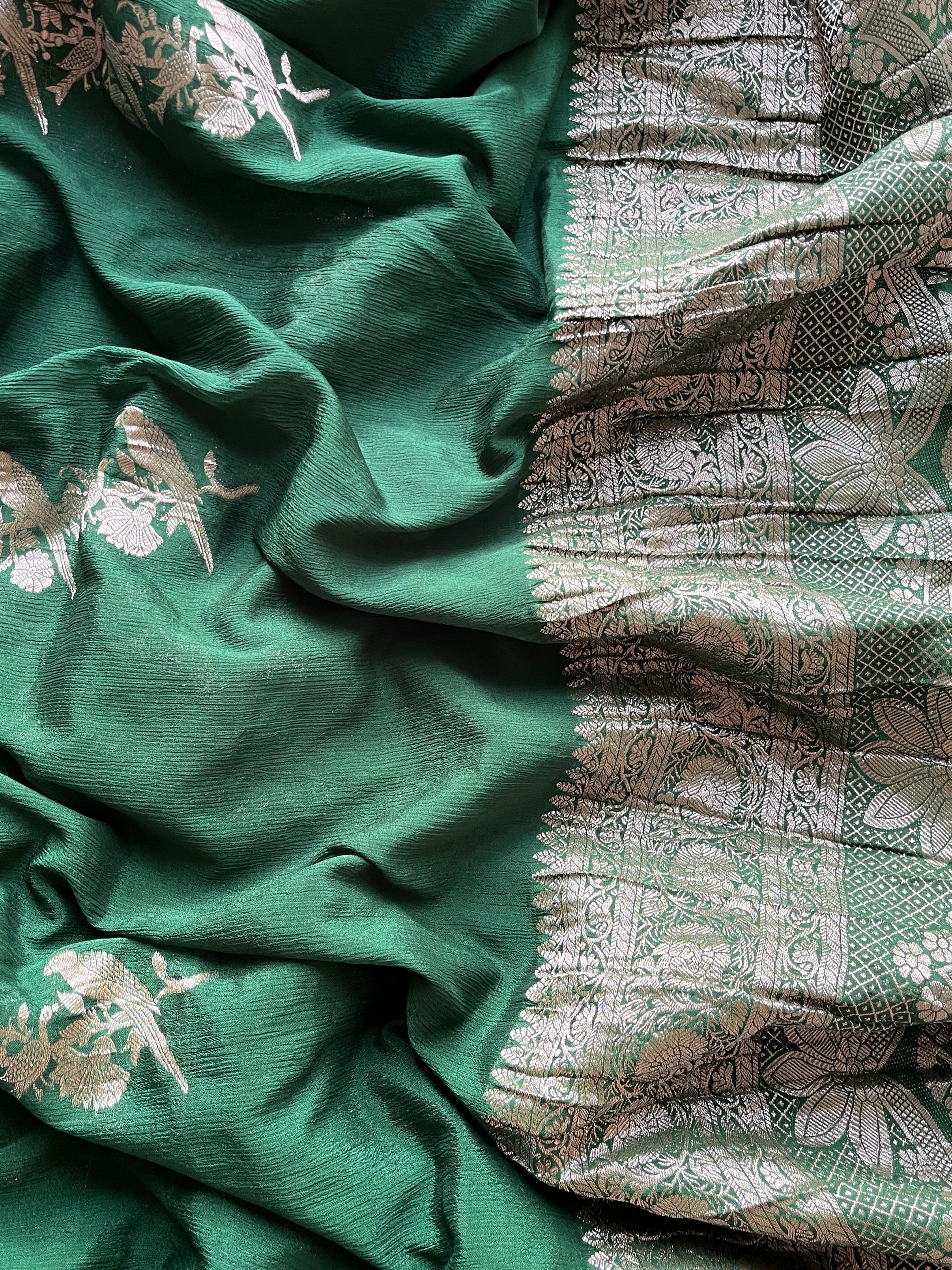 Emerald Green Chiffon Banarasi Saree
