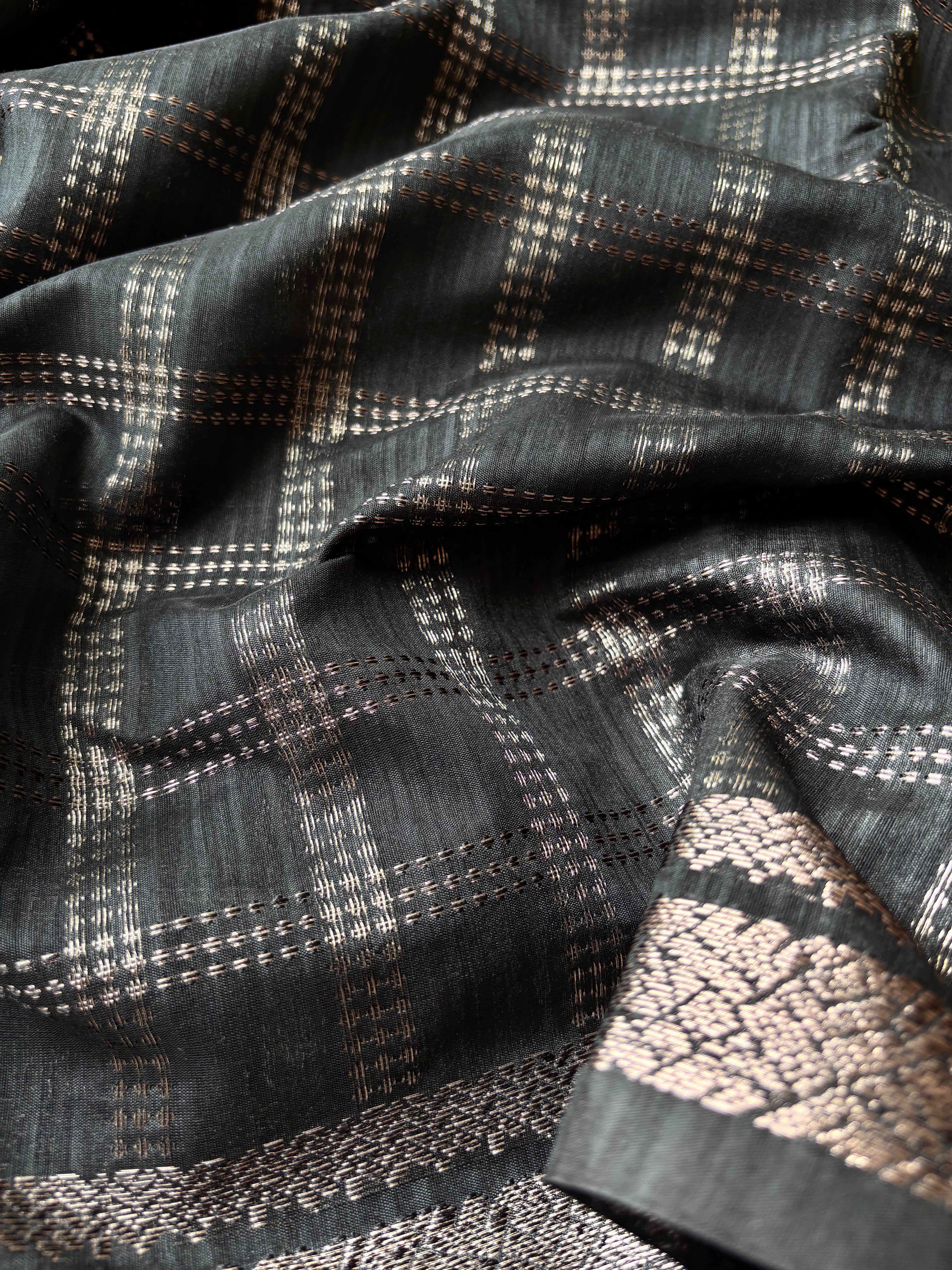 Black Semi Tussar saree