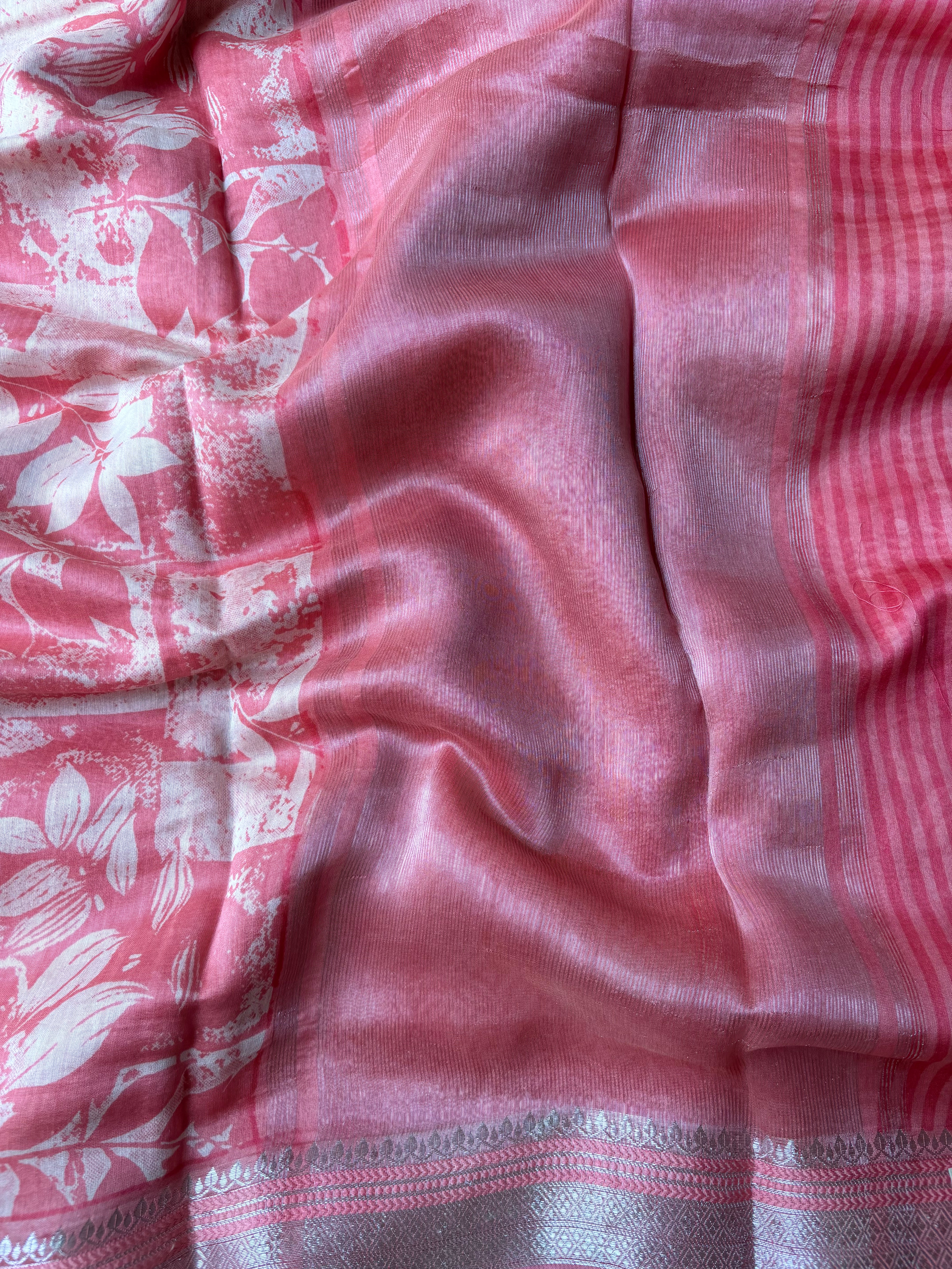 Yellow, Pink & Green Pure Cotton Chanderi Sarees