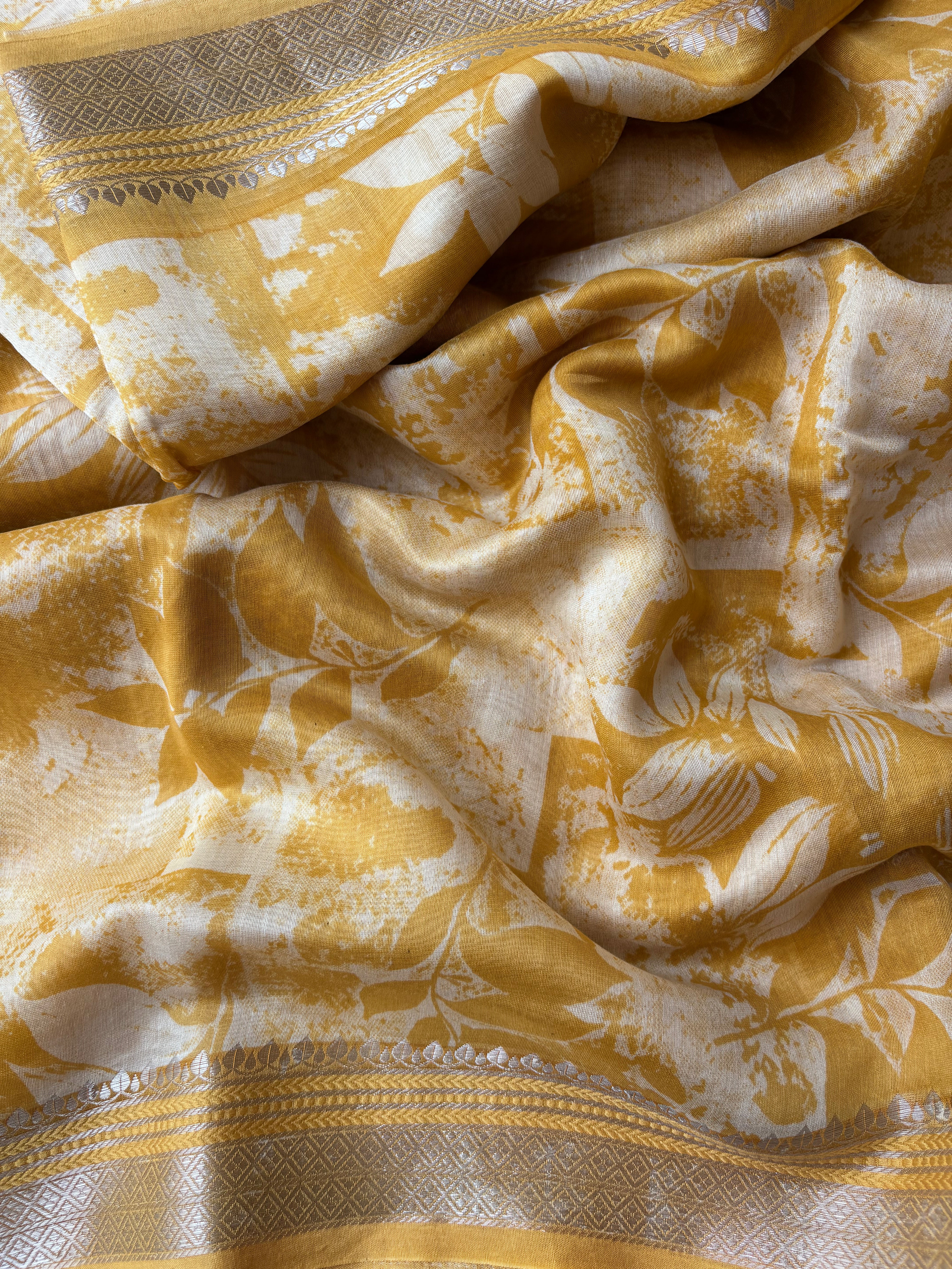 Yellow, Pink & Green Pure Cotton Chanderi Sarees