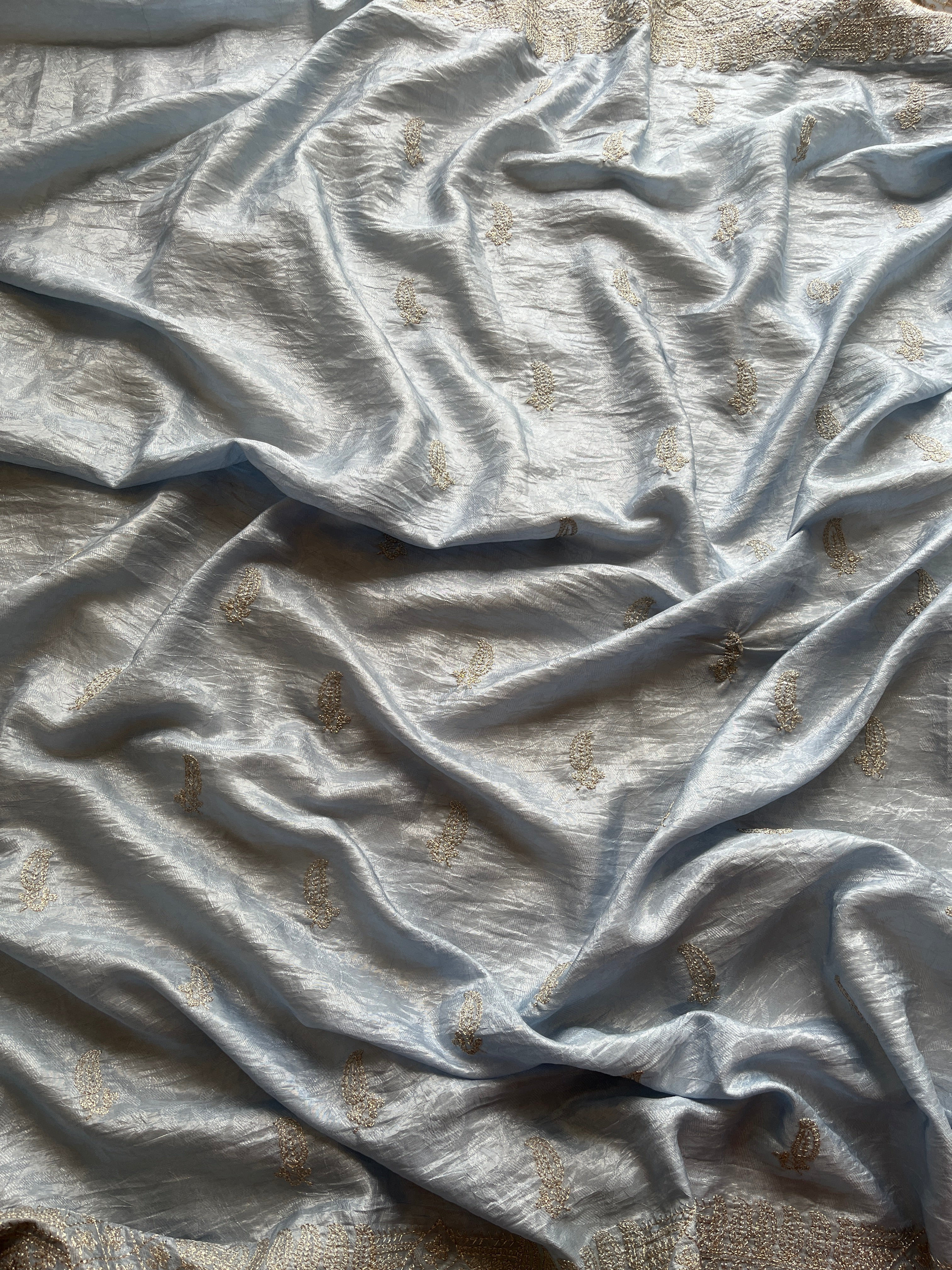 Powder blue tissue saree