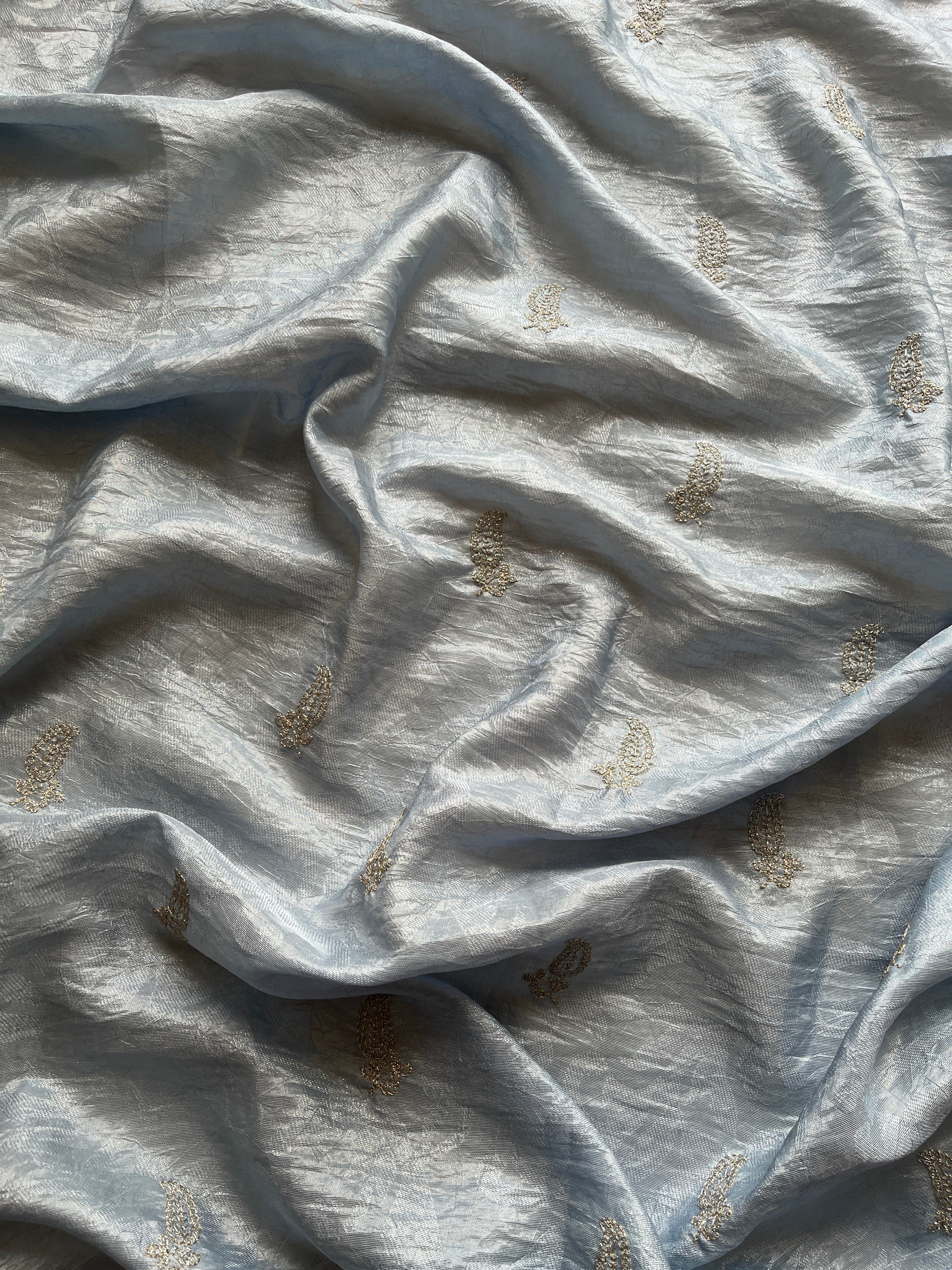 Powder blue tissue saree