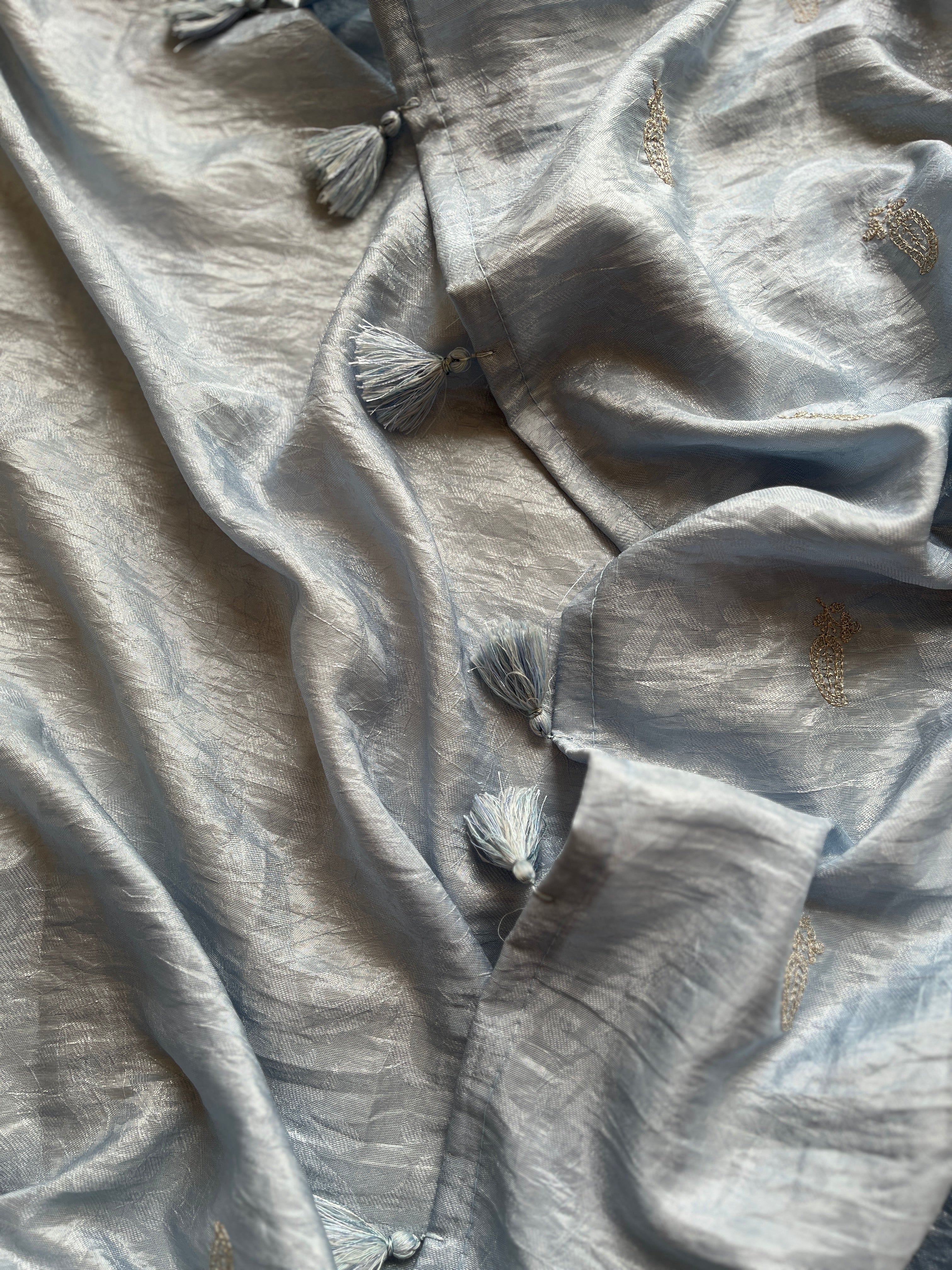 Powder blue tissue saree