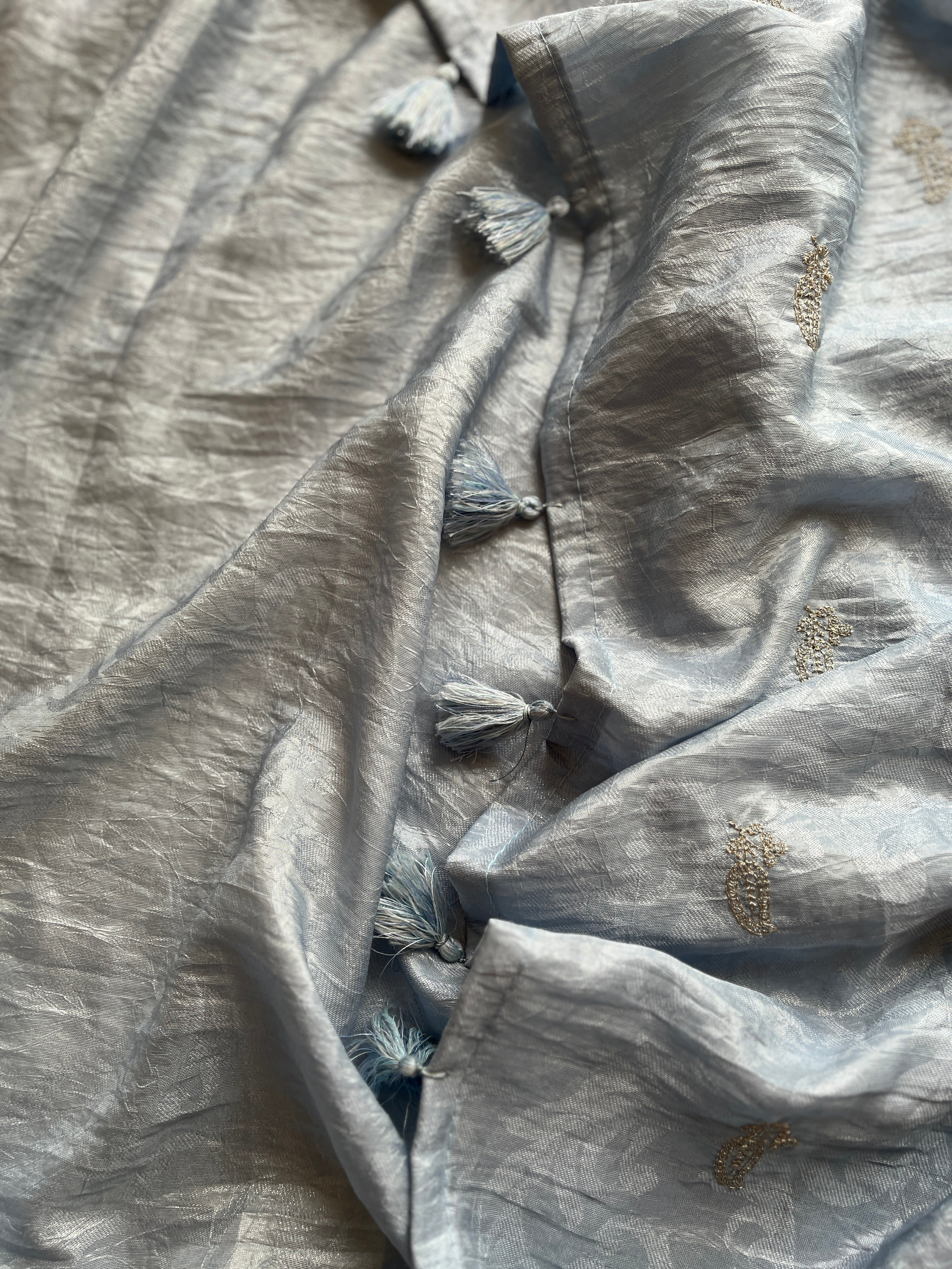 Powder blue tissue saree