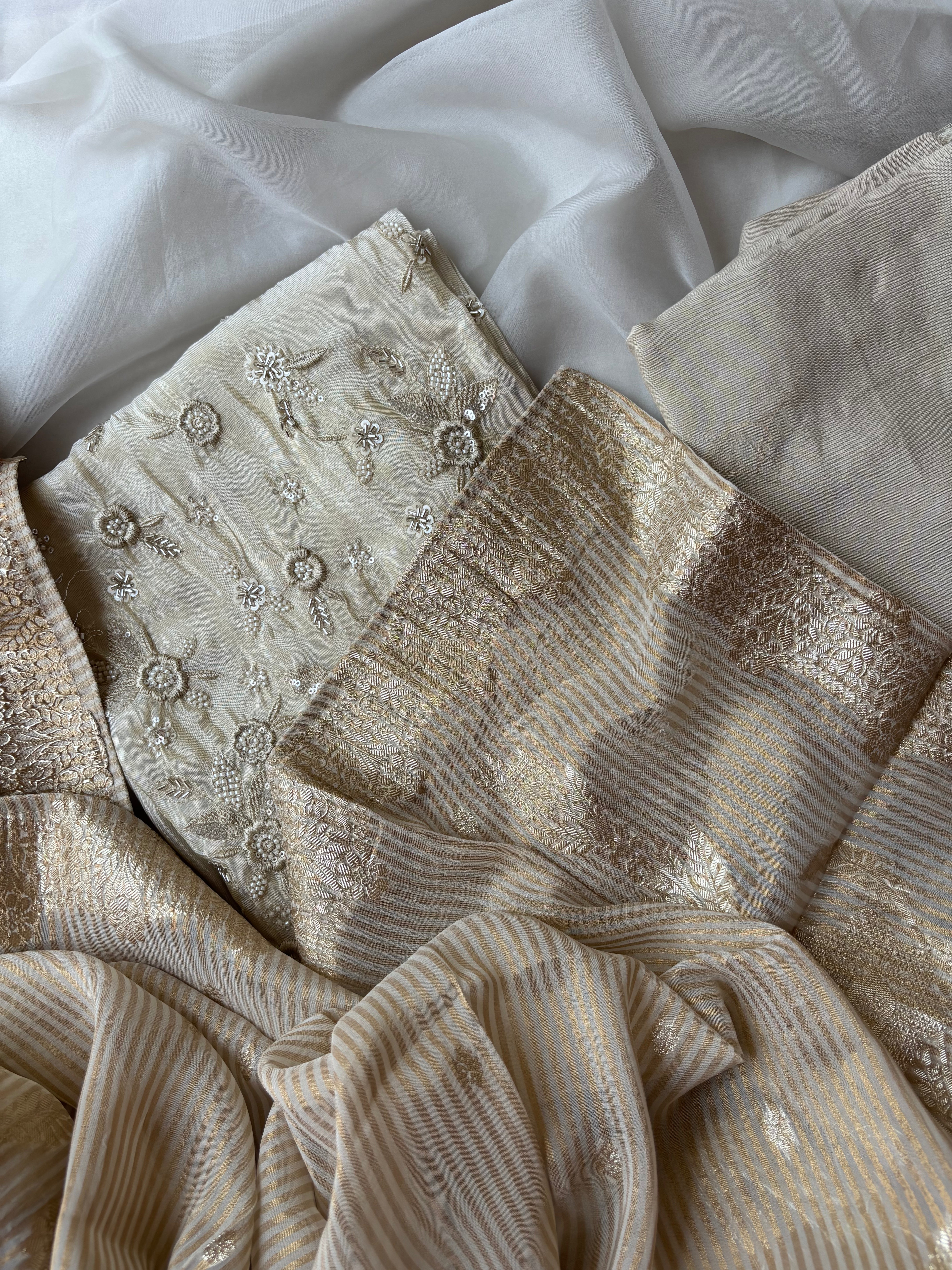 Pure tissue salwar with intricate hand embroidered detailings unstitched salwar set