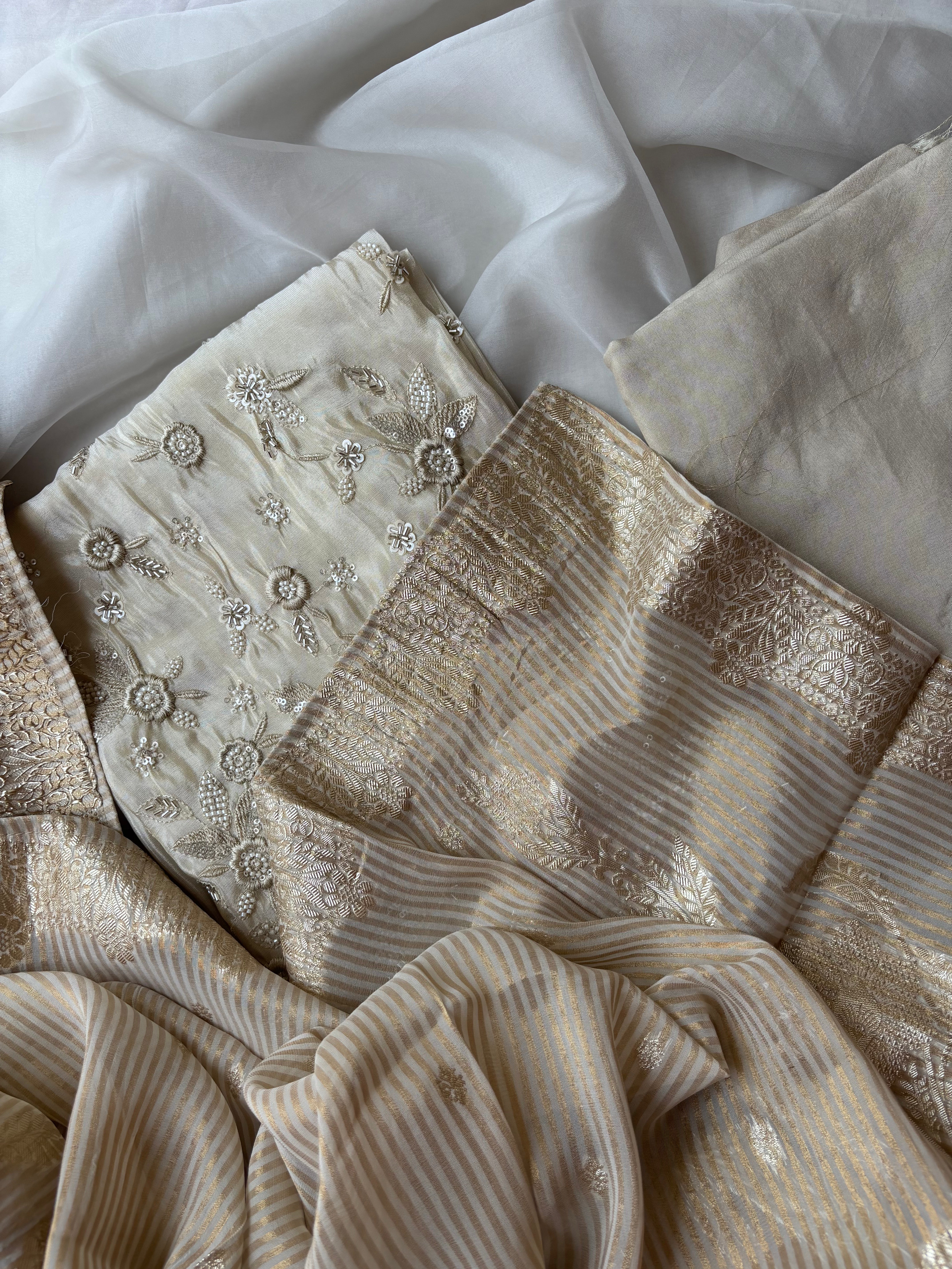 Pure tissue salwar with intricate hand embroidered detailings unstitched salwar set