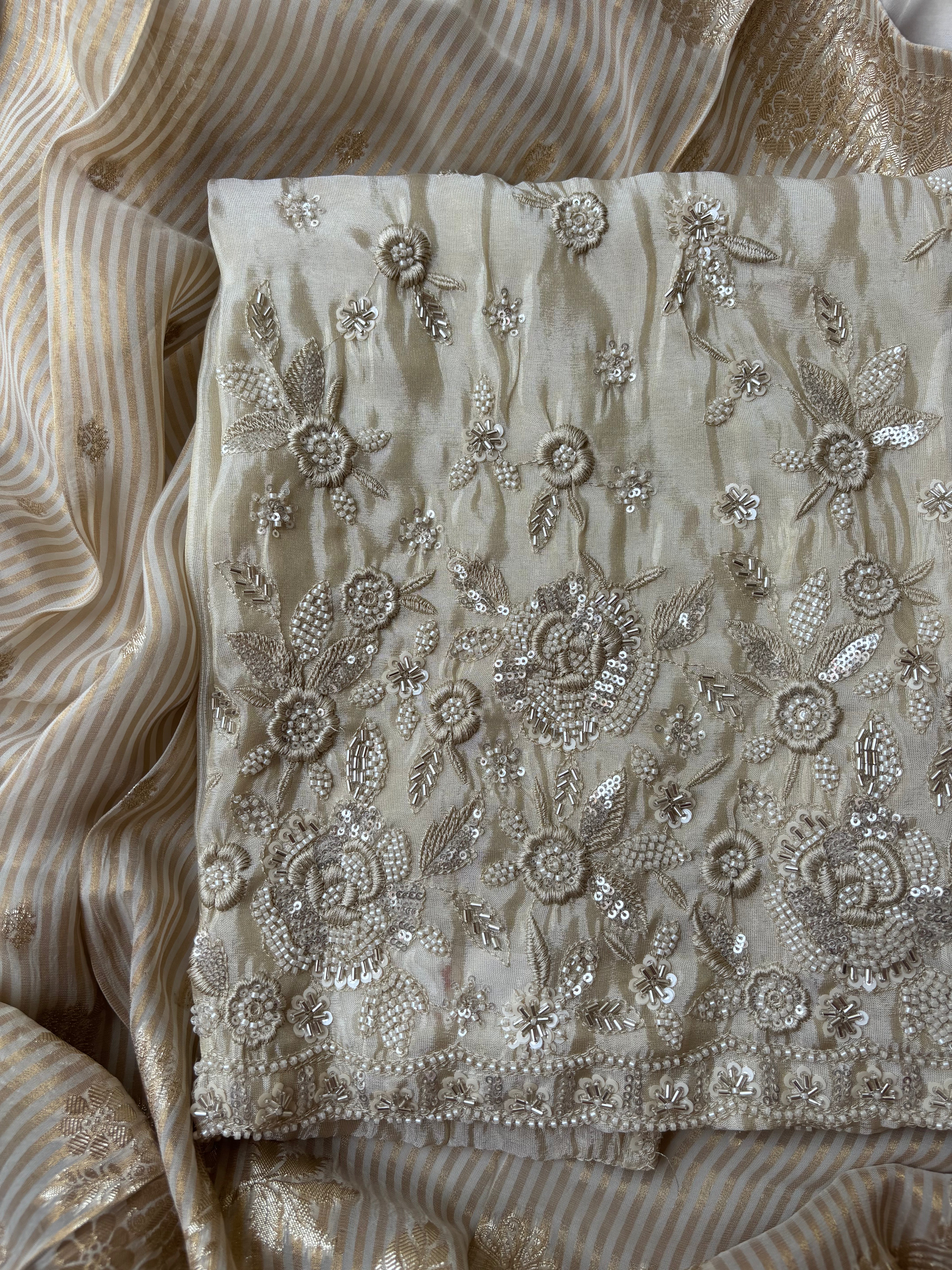 Pure tissue salwar with intricate hand embroidered detailings unstitched salwar set