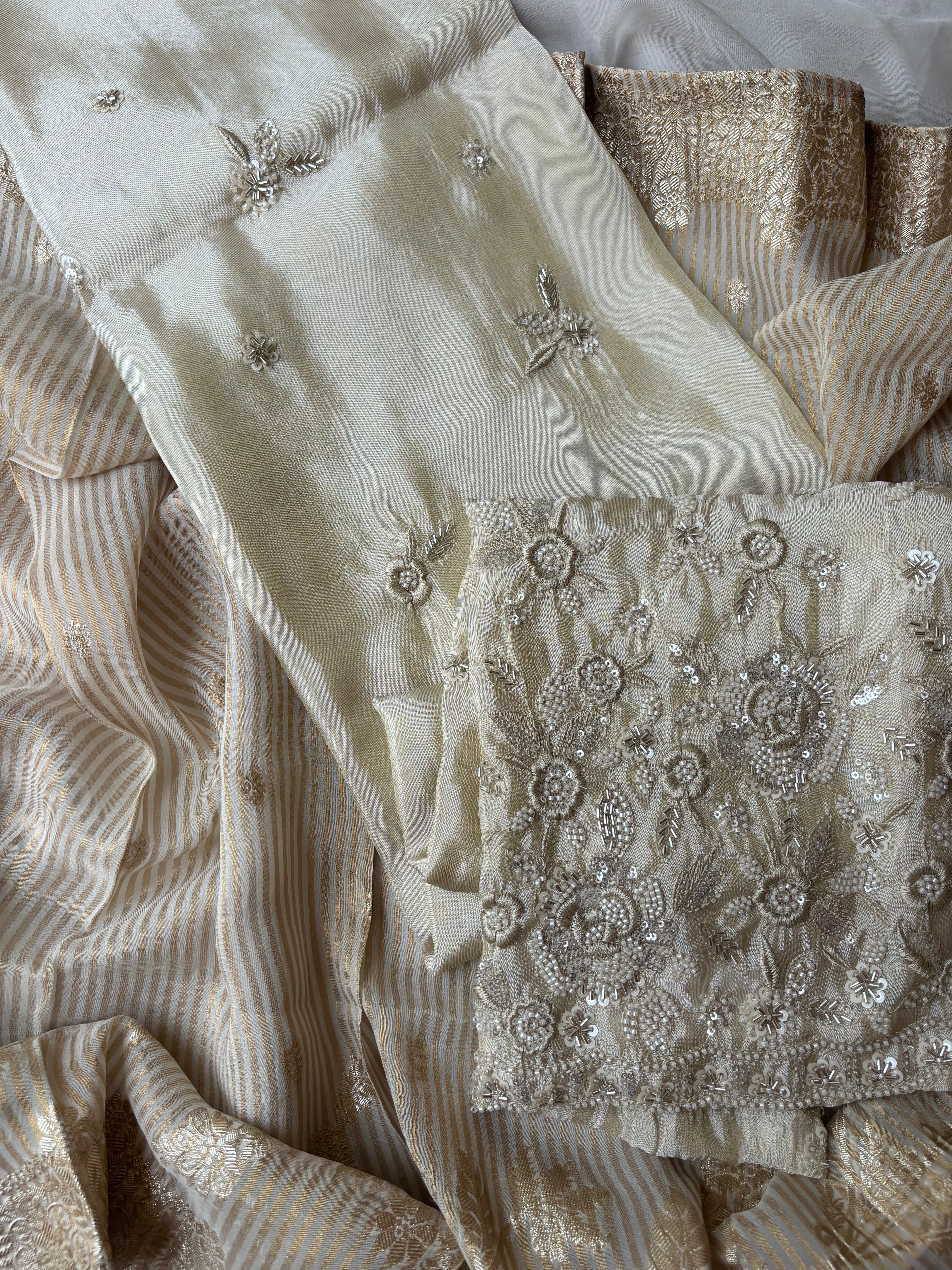 Pure tissue salwar with intricate hand embroidered detailings unstitched salwar set