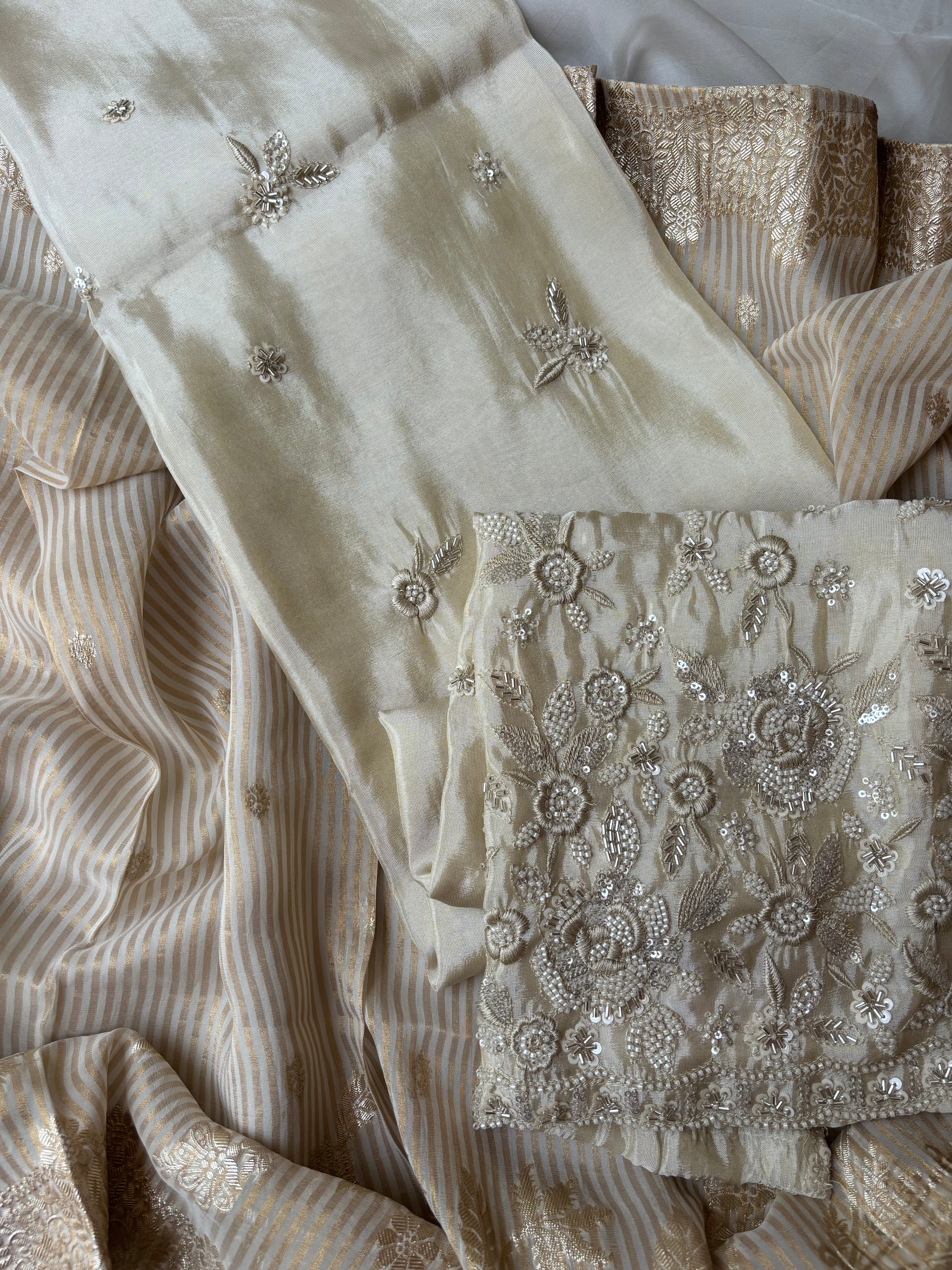 Pure tissue salwar with intricate hand embroidered detailings unstitched salwar set