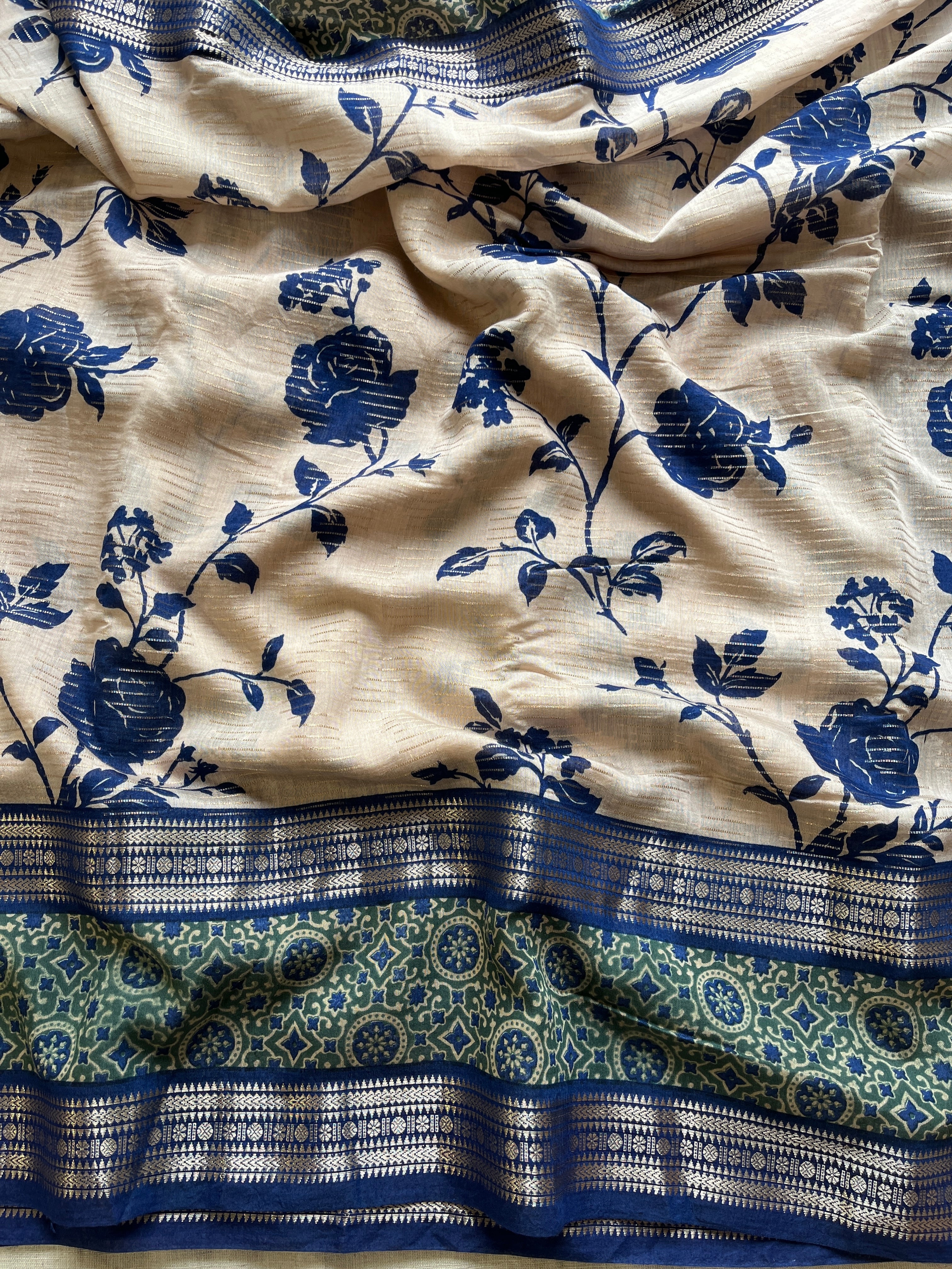 Blue Floral Print Saree