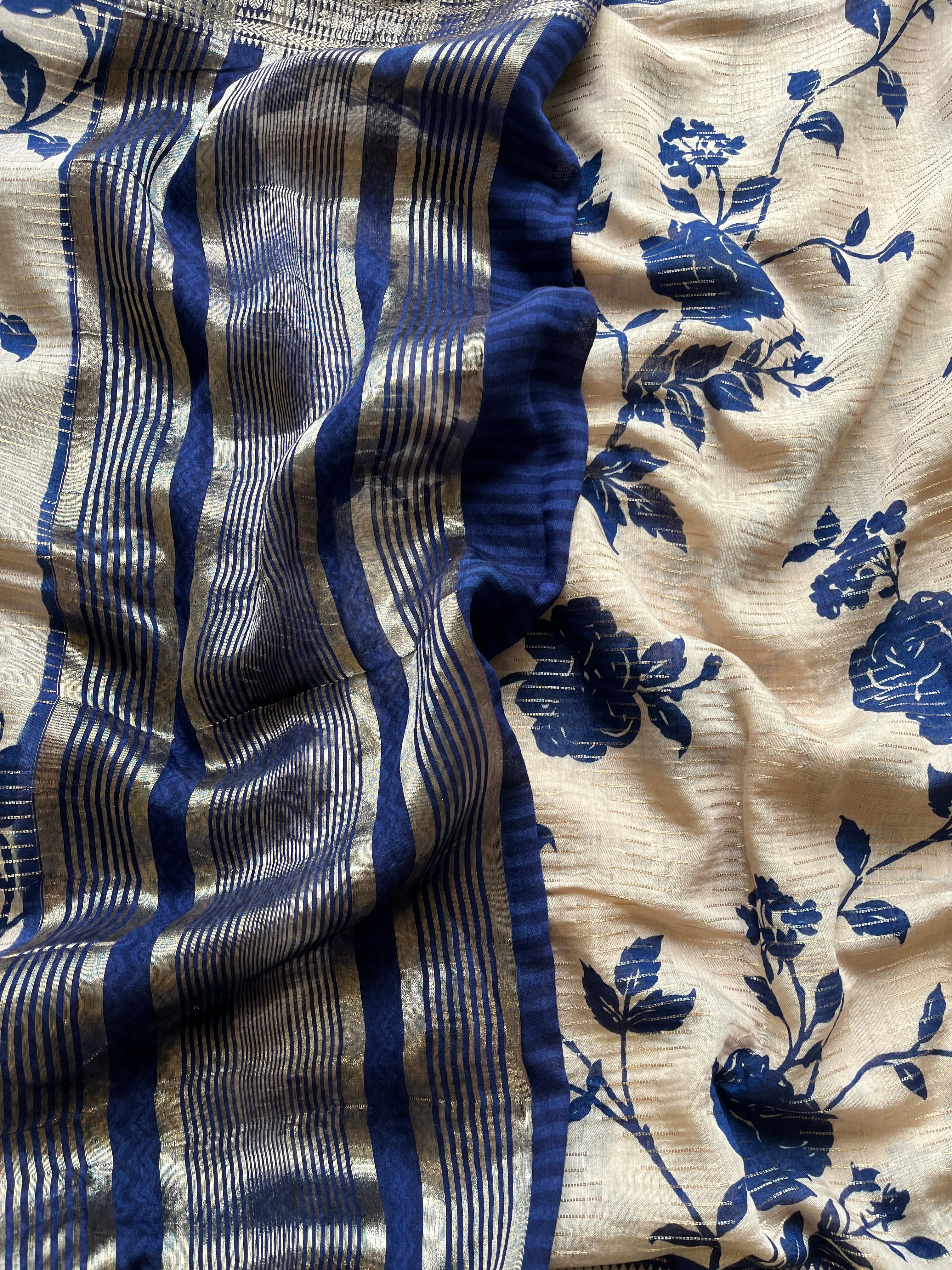 Blue Floral Print Saree