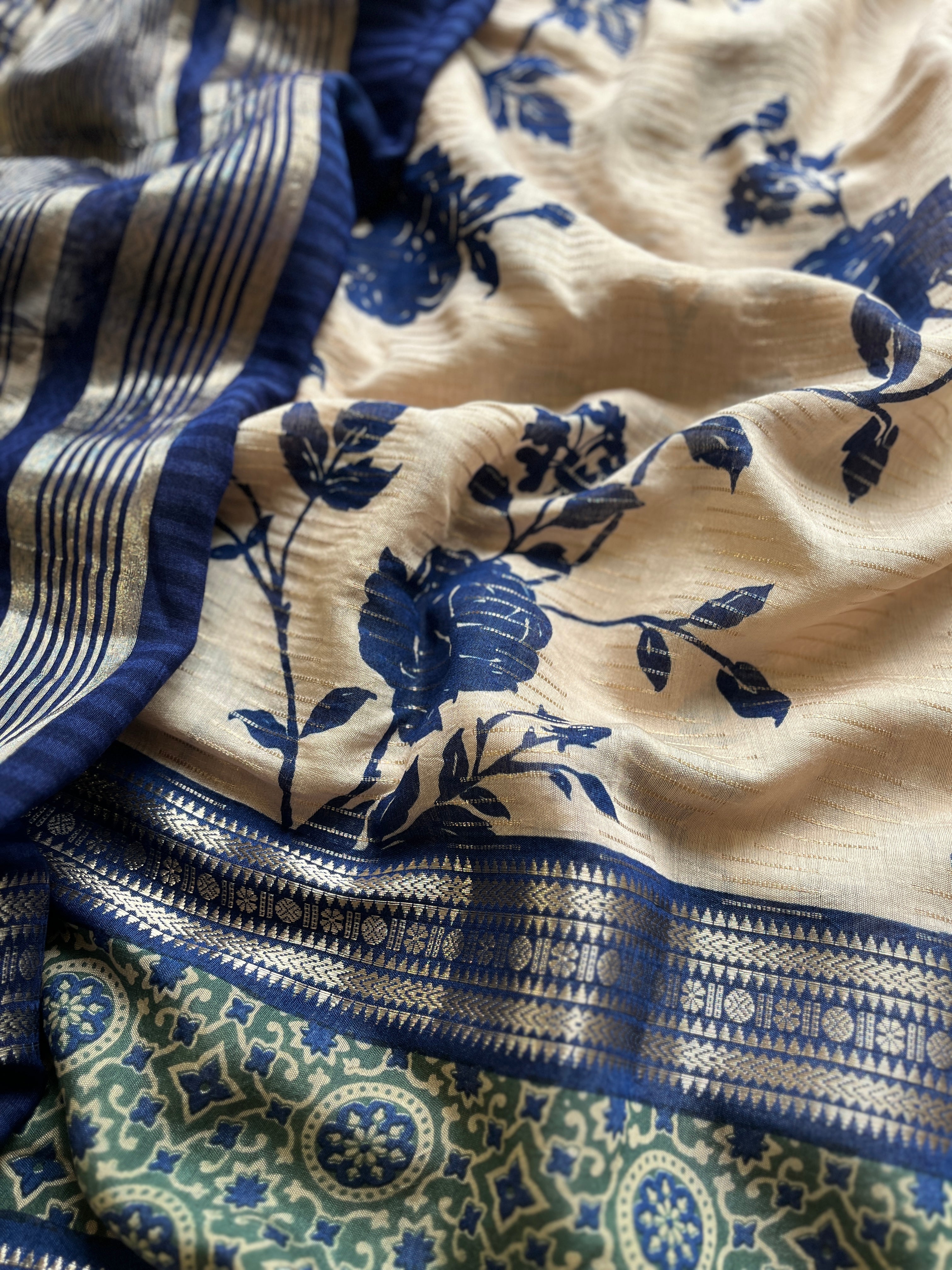 Blue Floral Print Saree