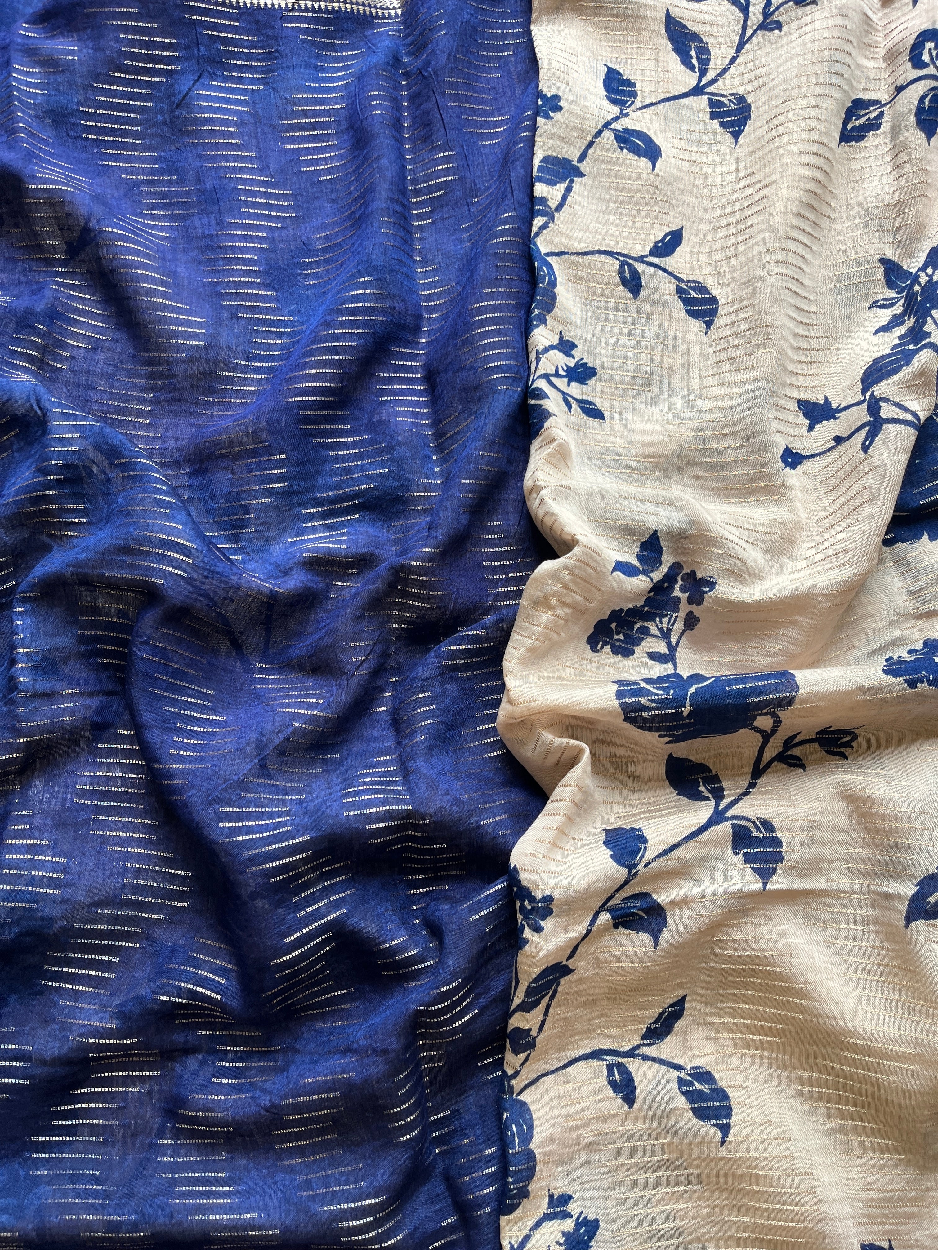 Blue Floral Print Saree