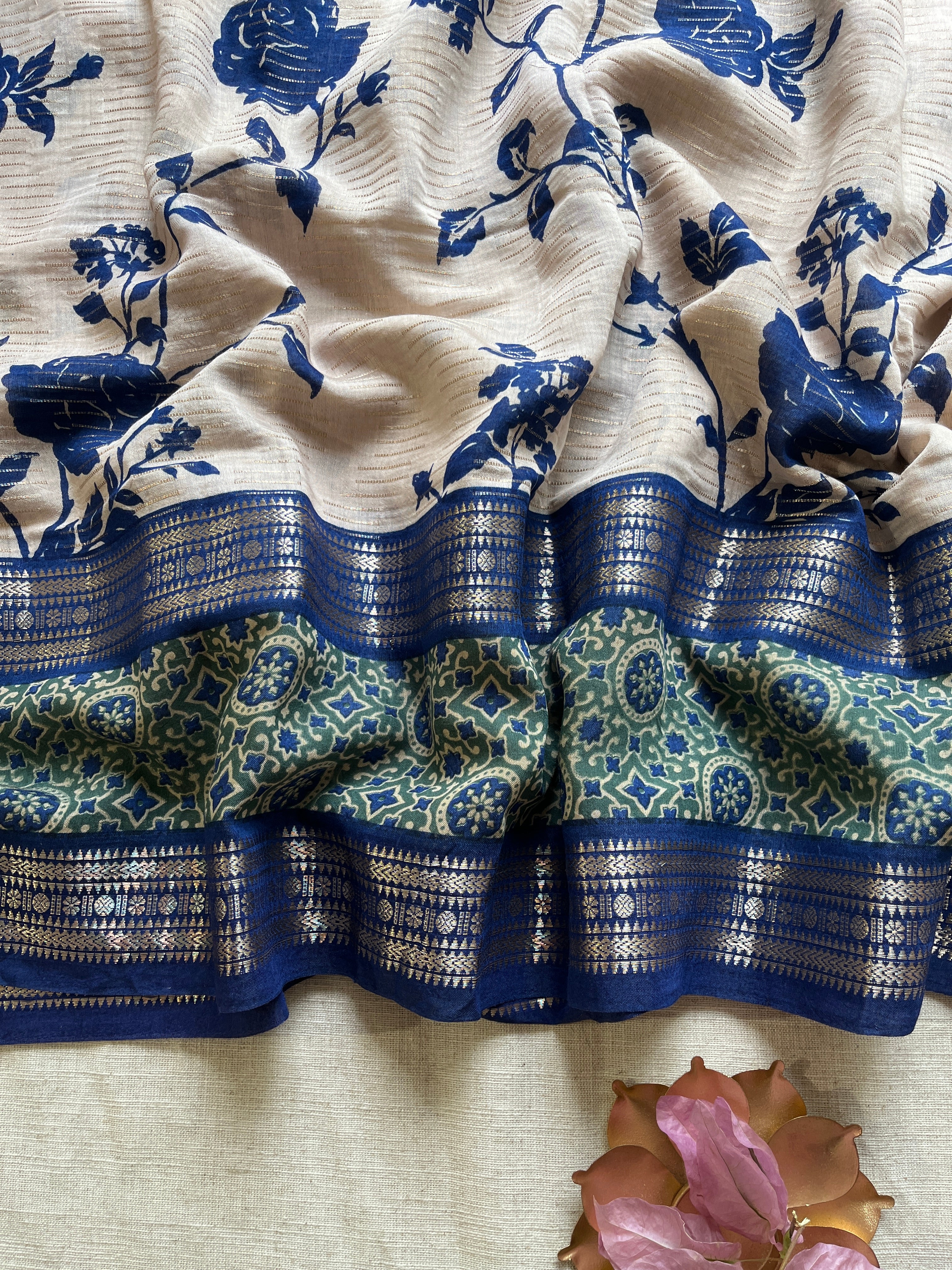 Blue Floral Print Saree