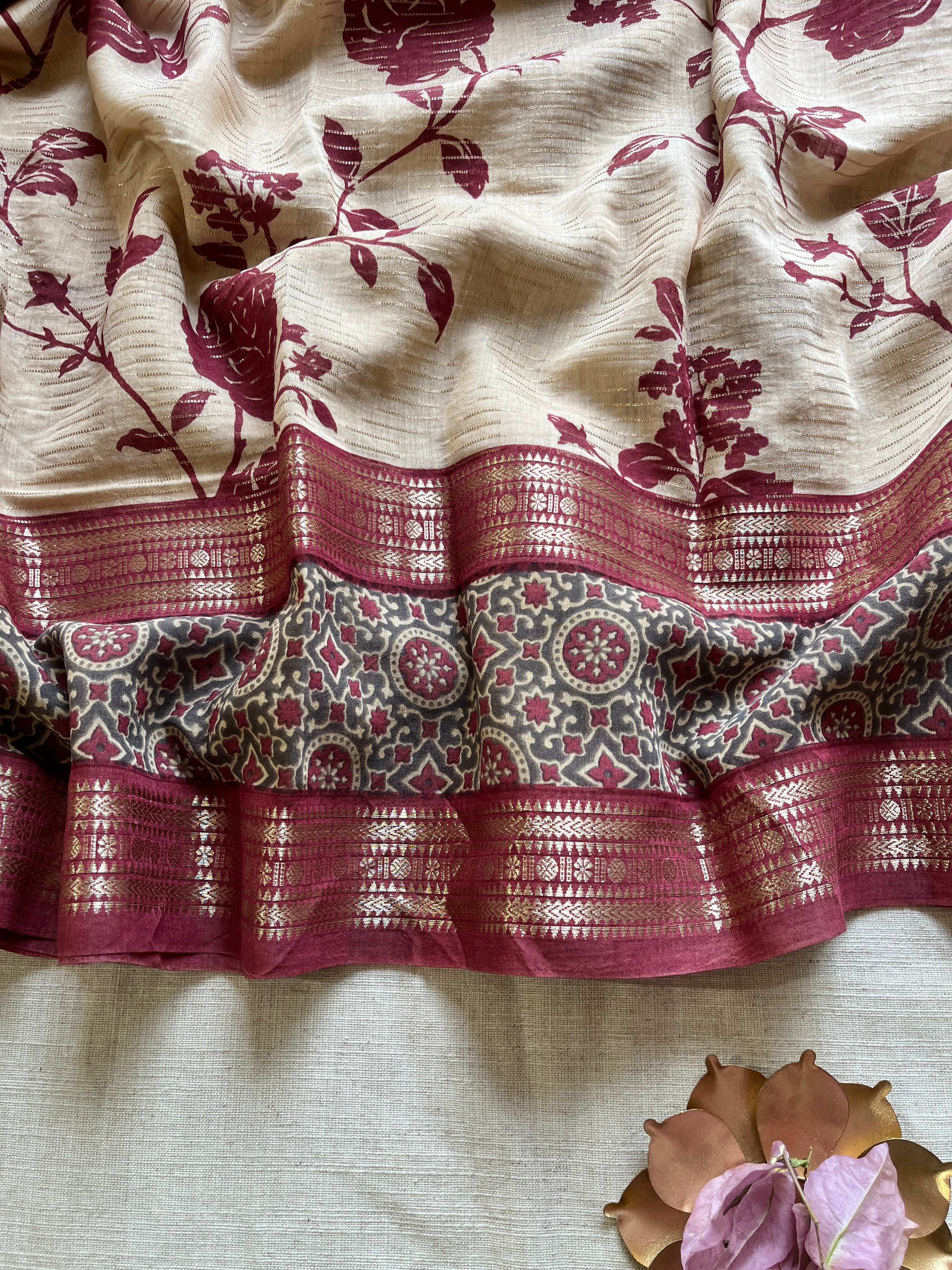 Onion Pink Floral Print Saree