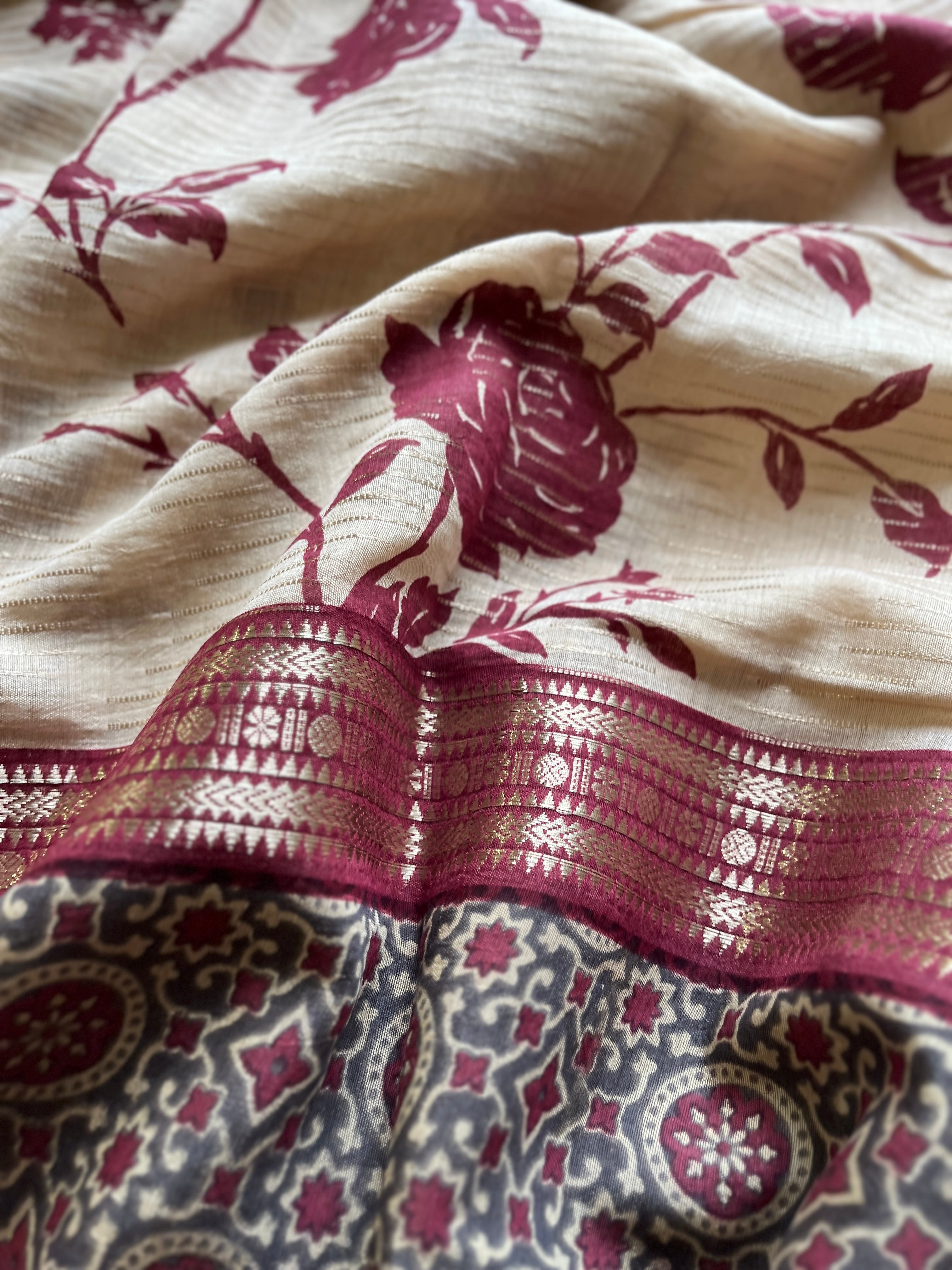 Onion Pink Floral Print Saree