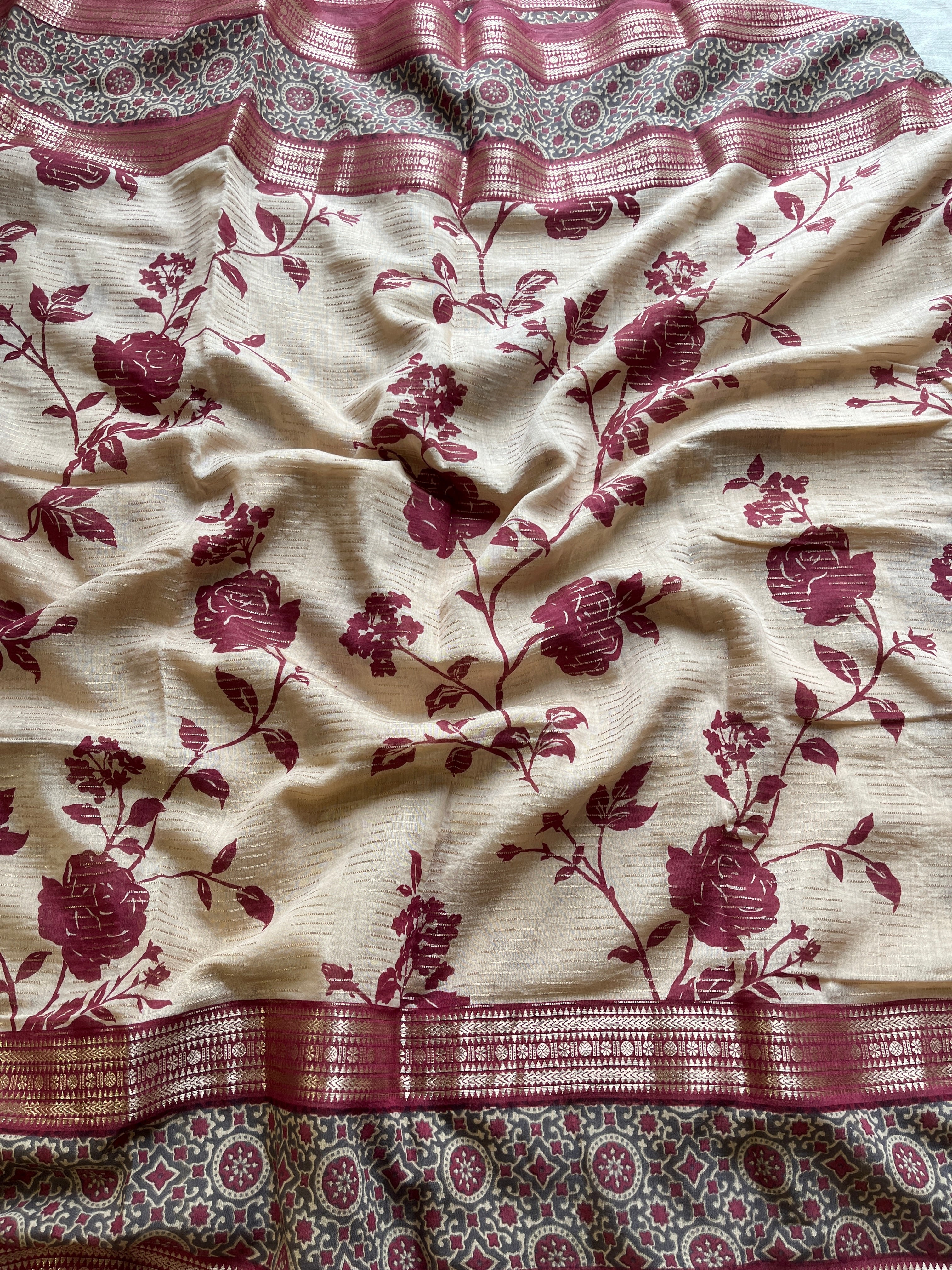 Onion Pink Floral Print Saree