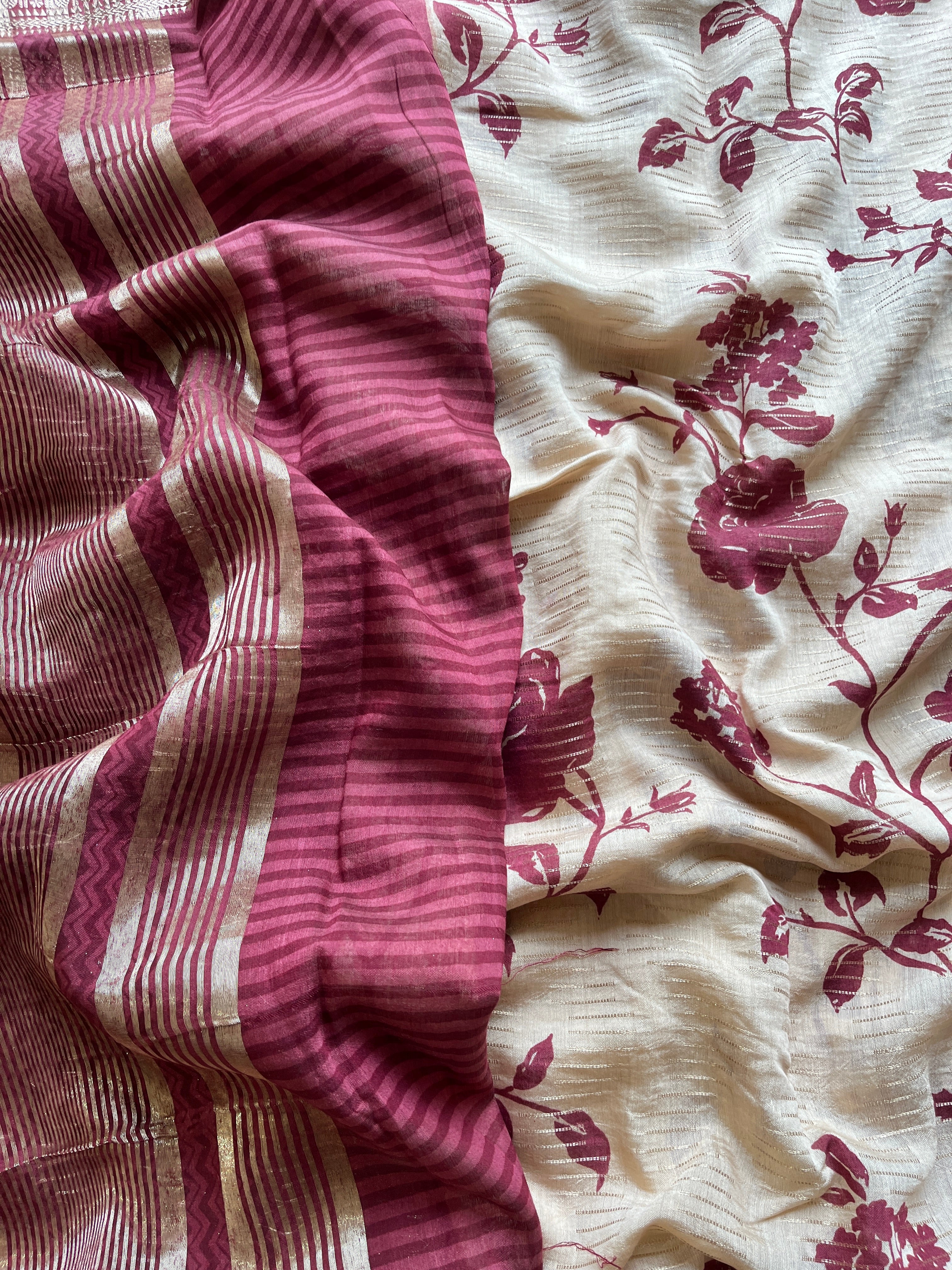 Onion Pink Floral Print Saree