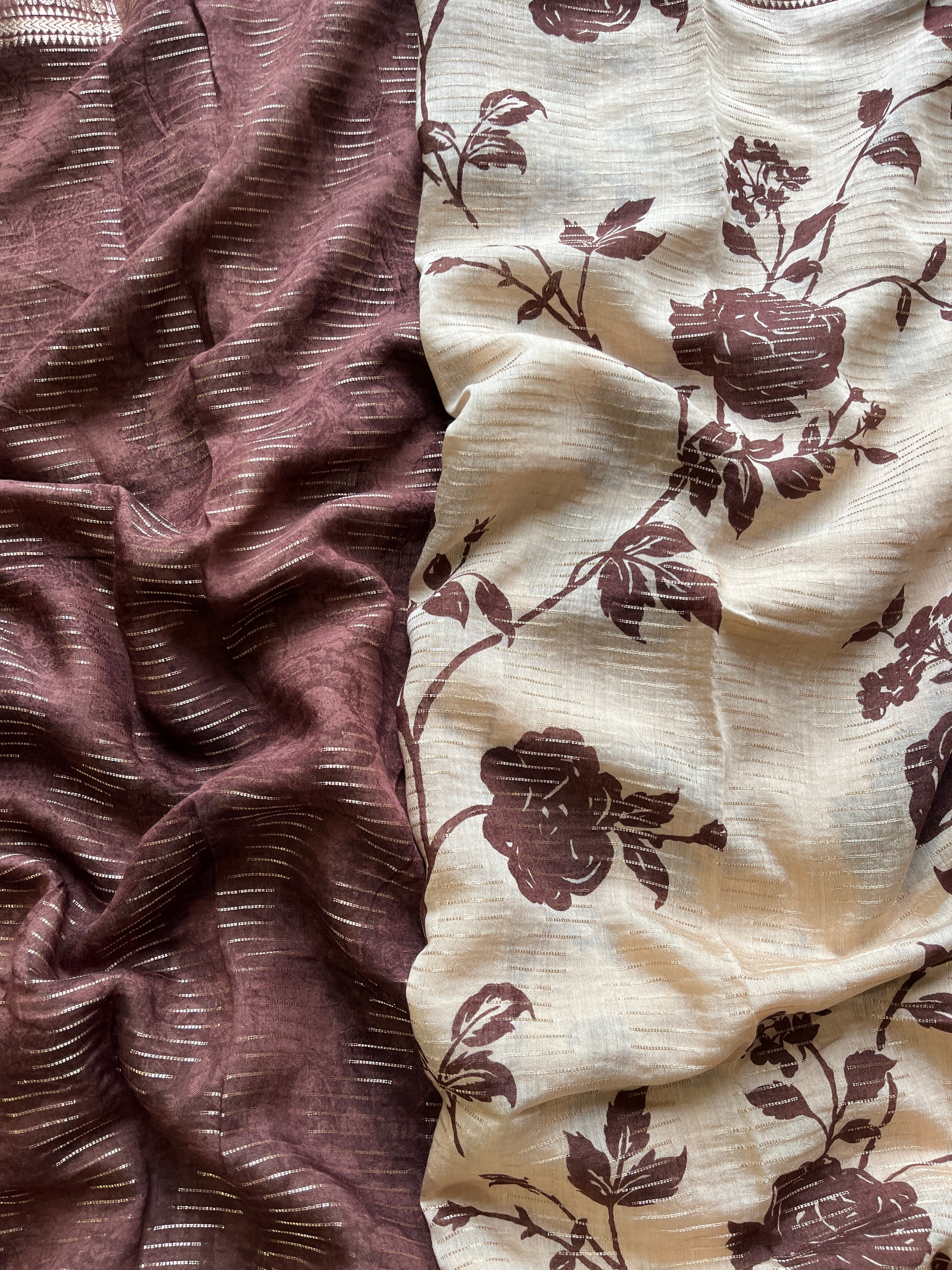 Brown Floral Print Saree