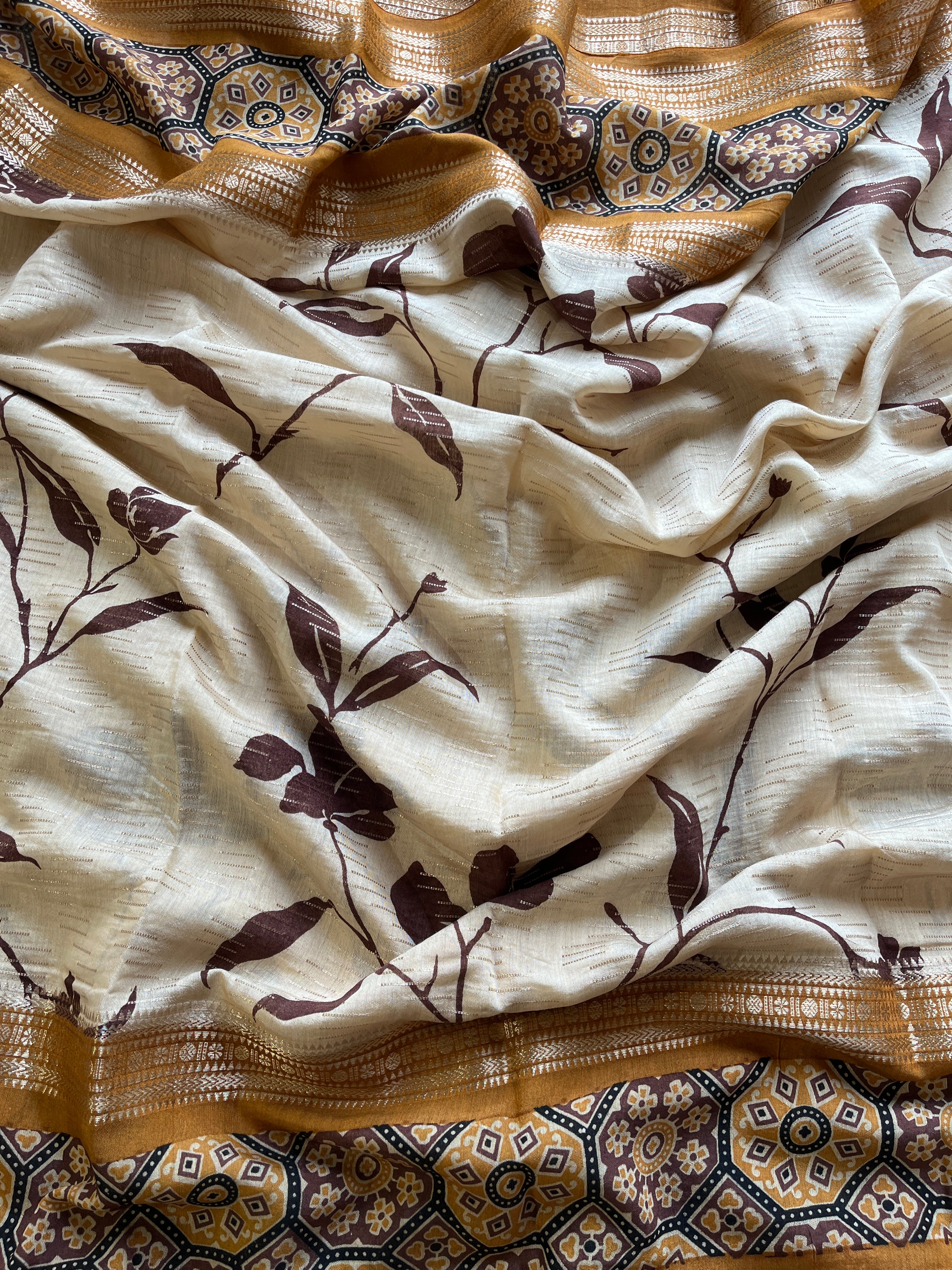 Yellow & Brown Floral saree