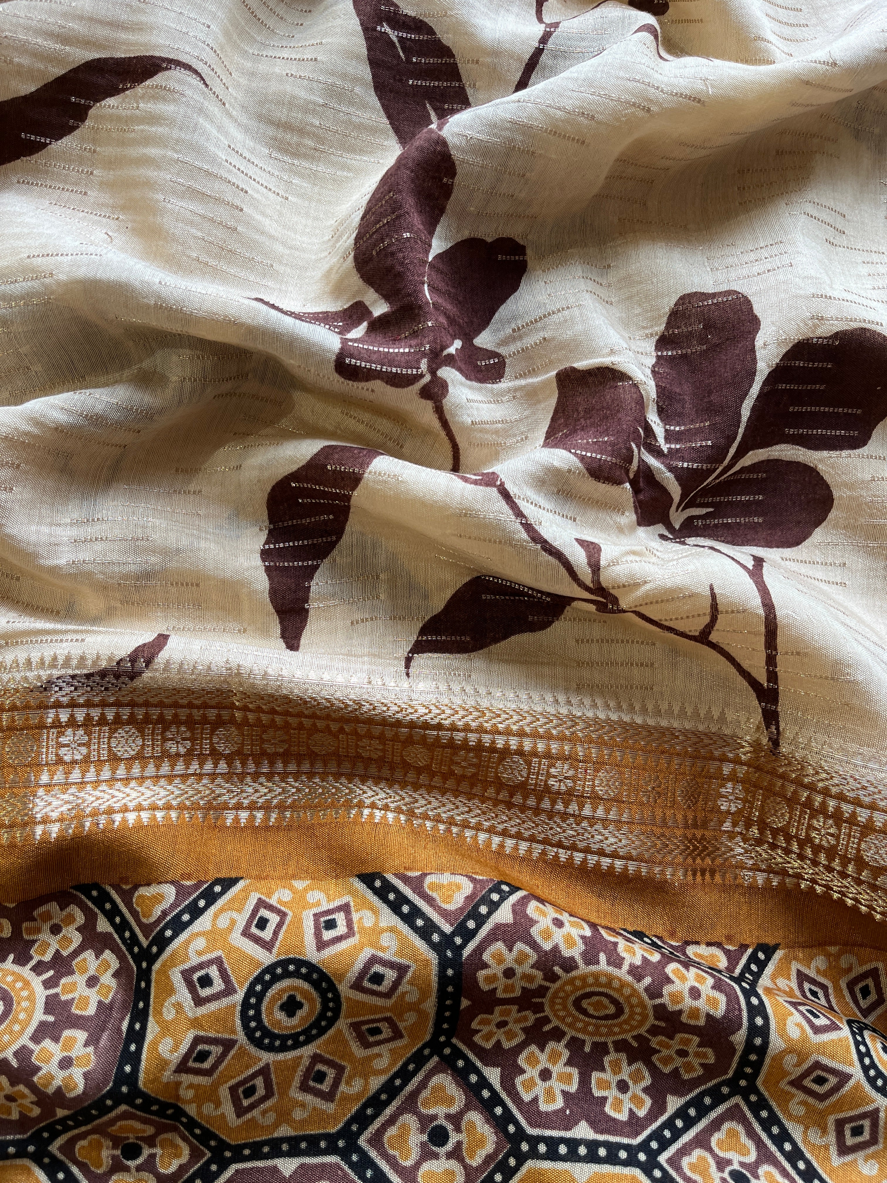 Yellow & Brown Floral saree