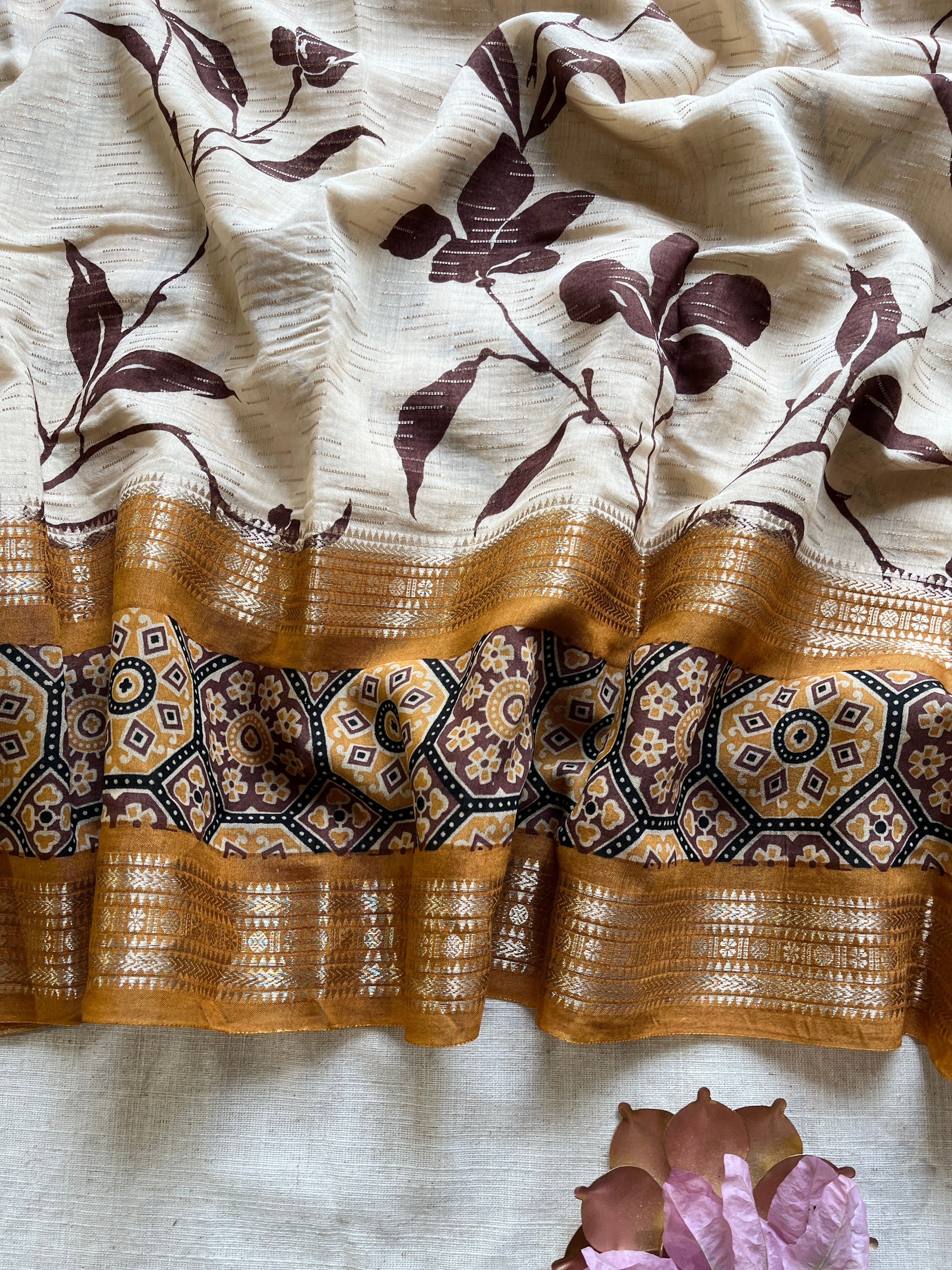 Yellow & Brown Floral saree