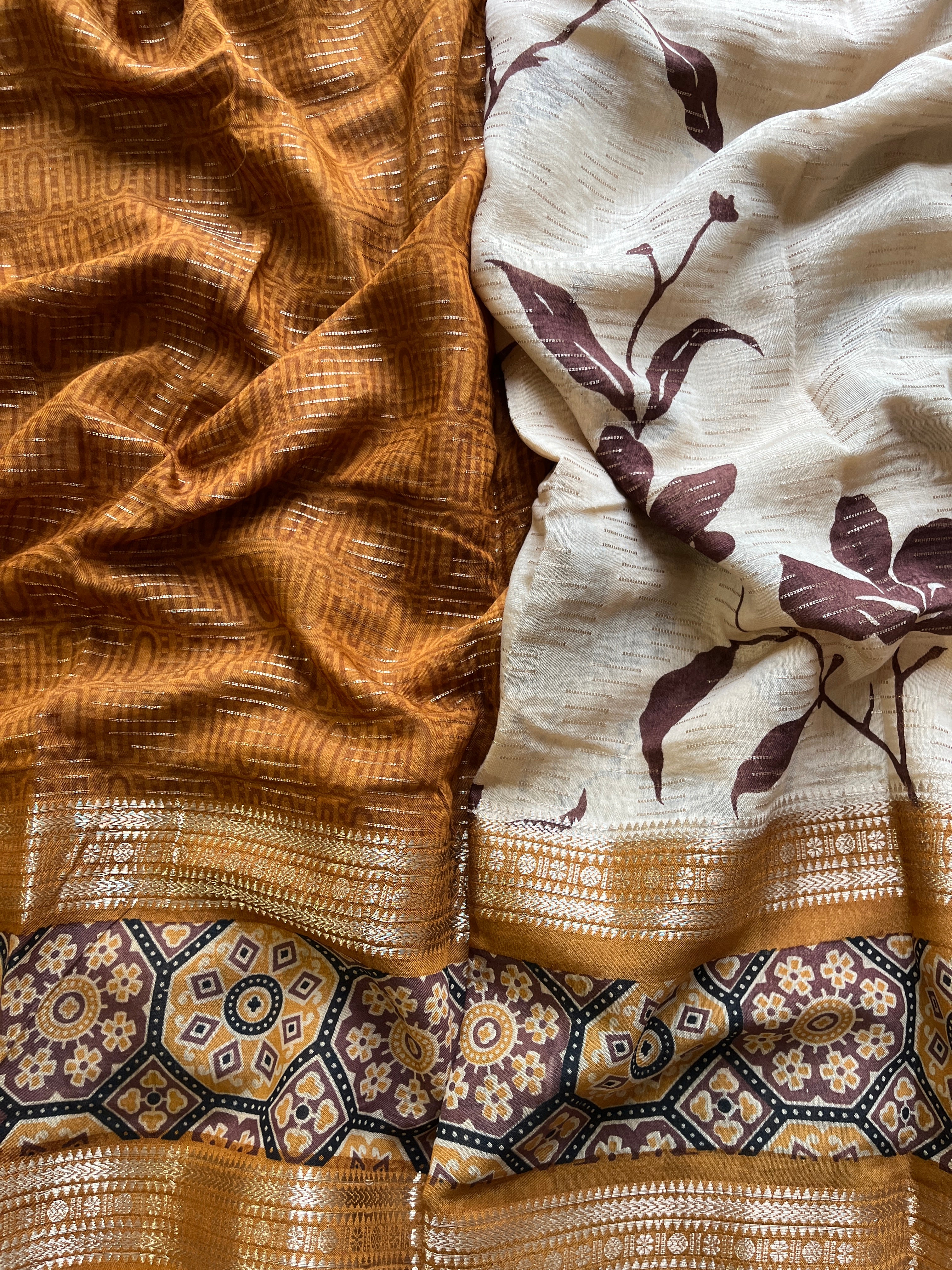 Yellow & Brown Floral saree