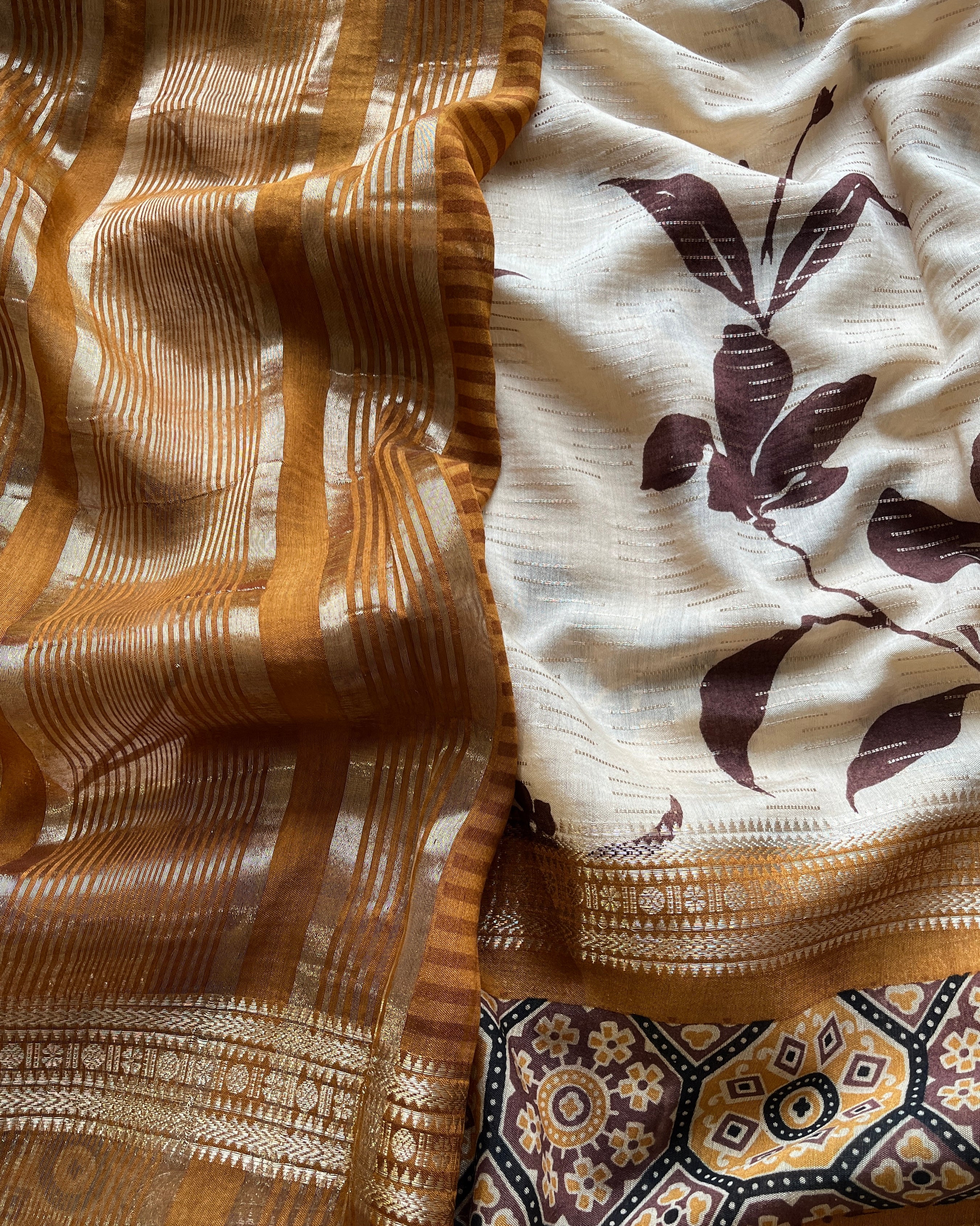 Yellow & Brown Floral saree