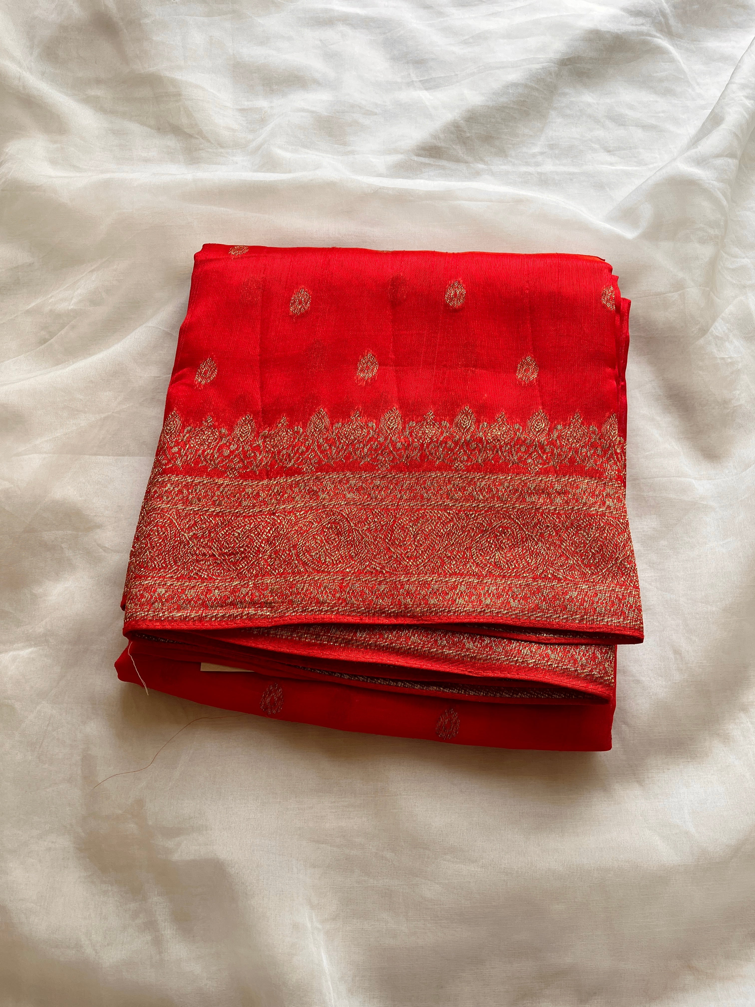 Orange Raw Silk Banaras Saree