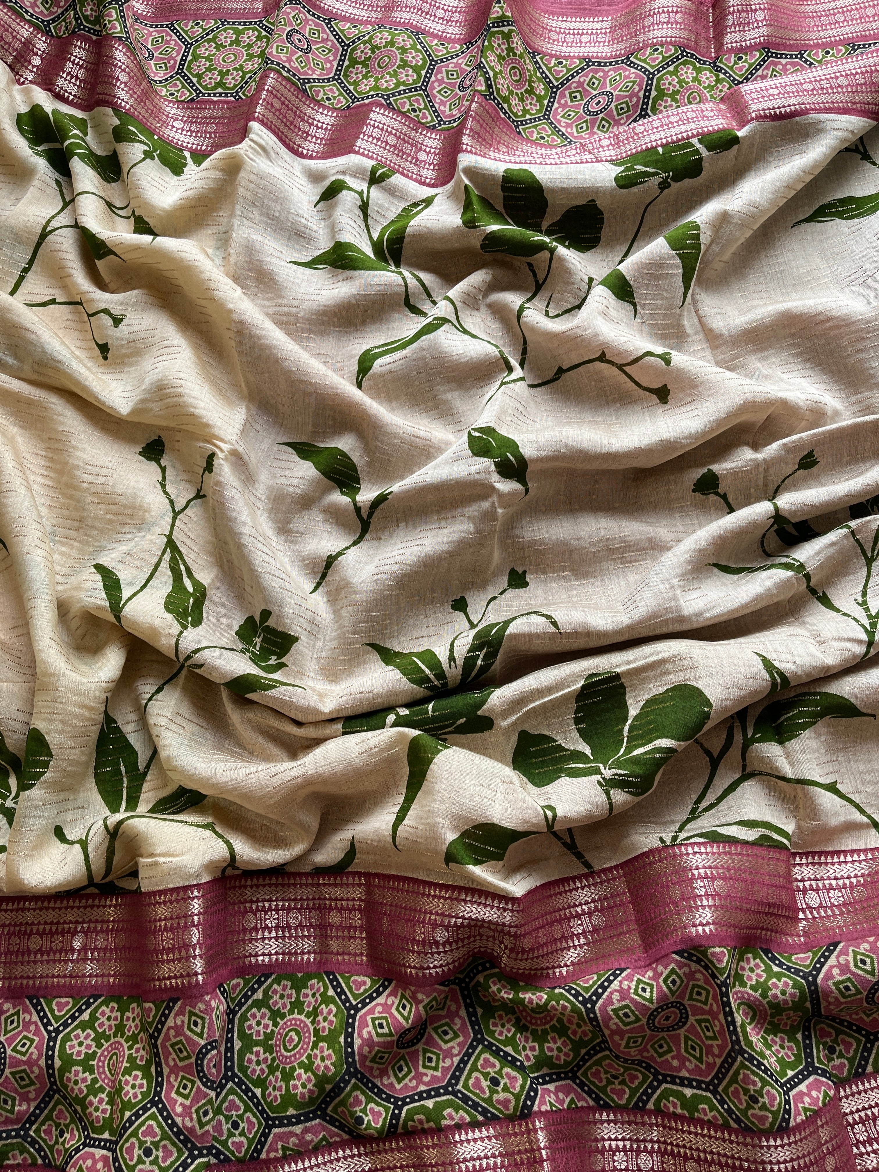Onion Pink & Green Floral saree