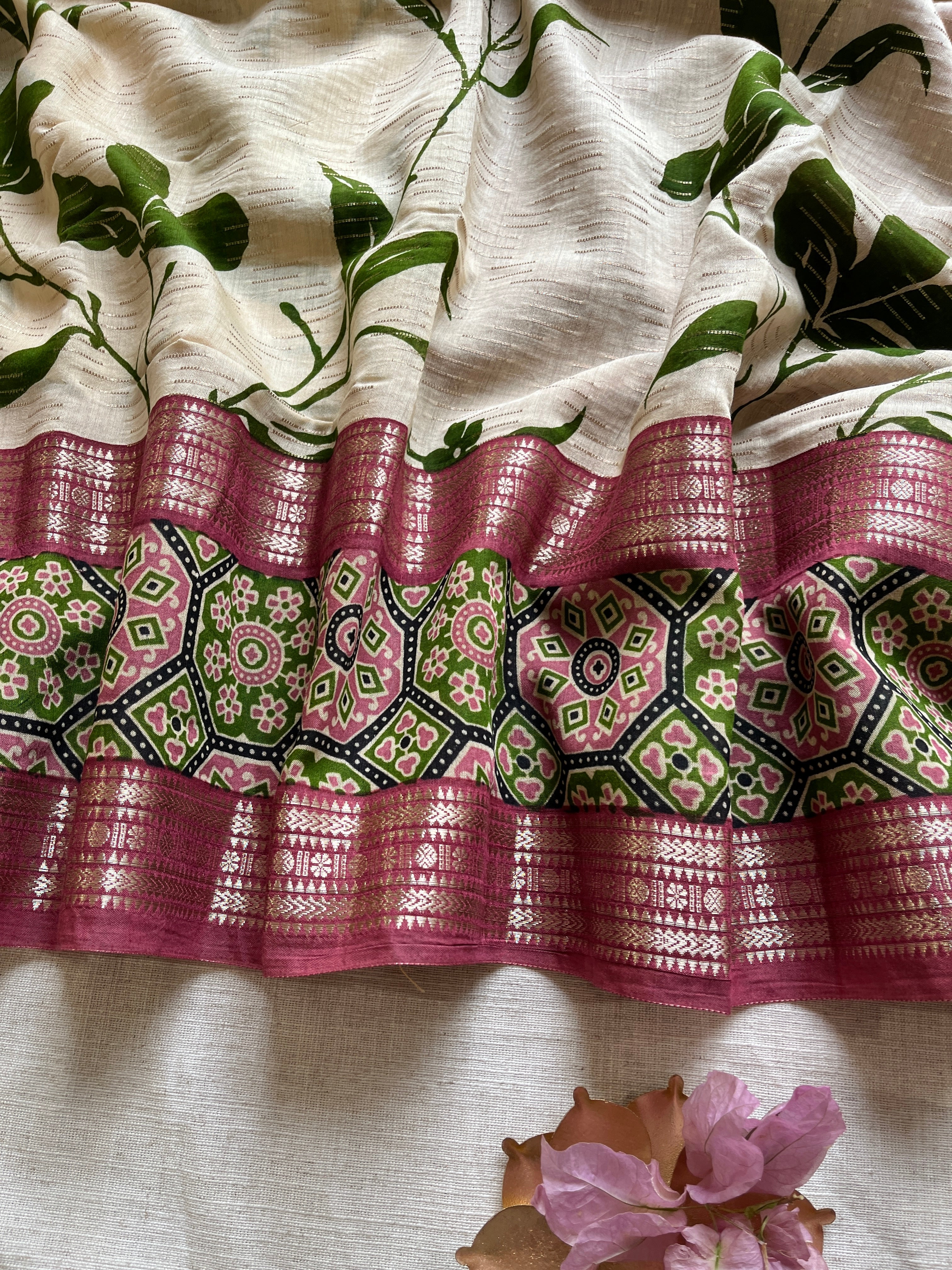 Onion Pink & Green Floral saree