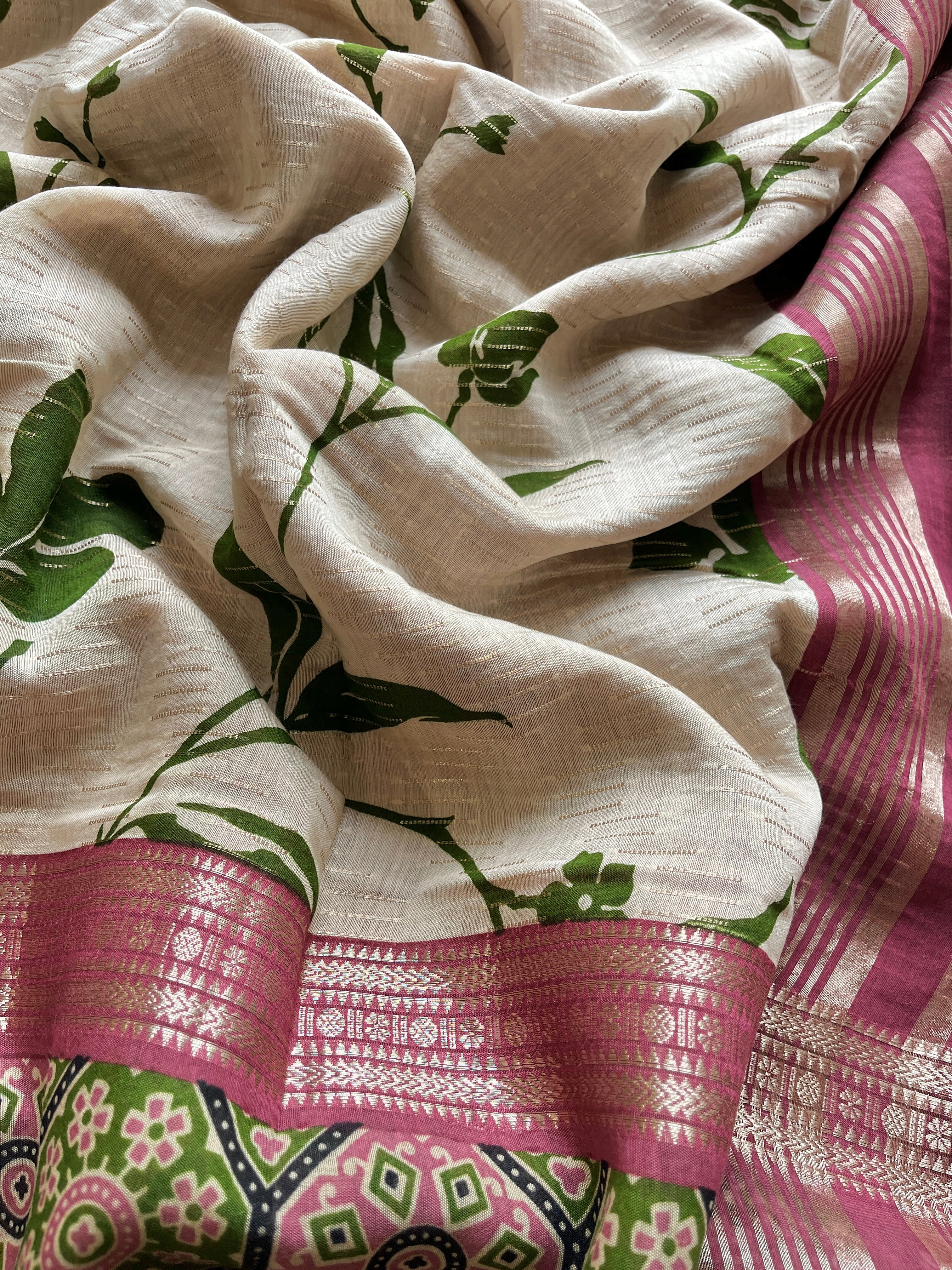 Onion Pink & Green Floral saree