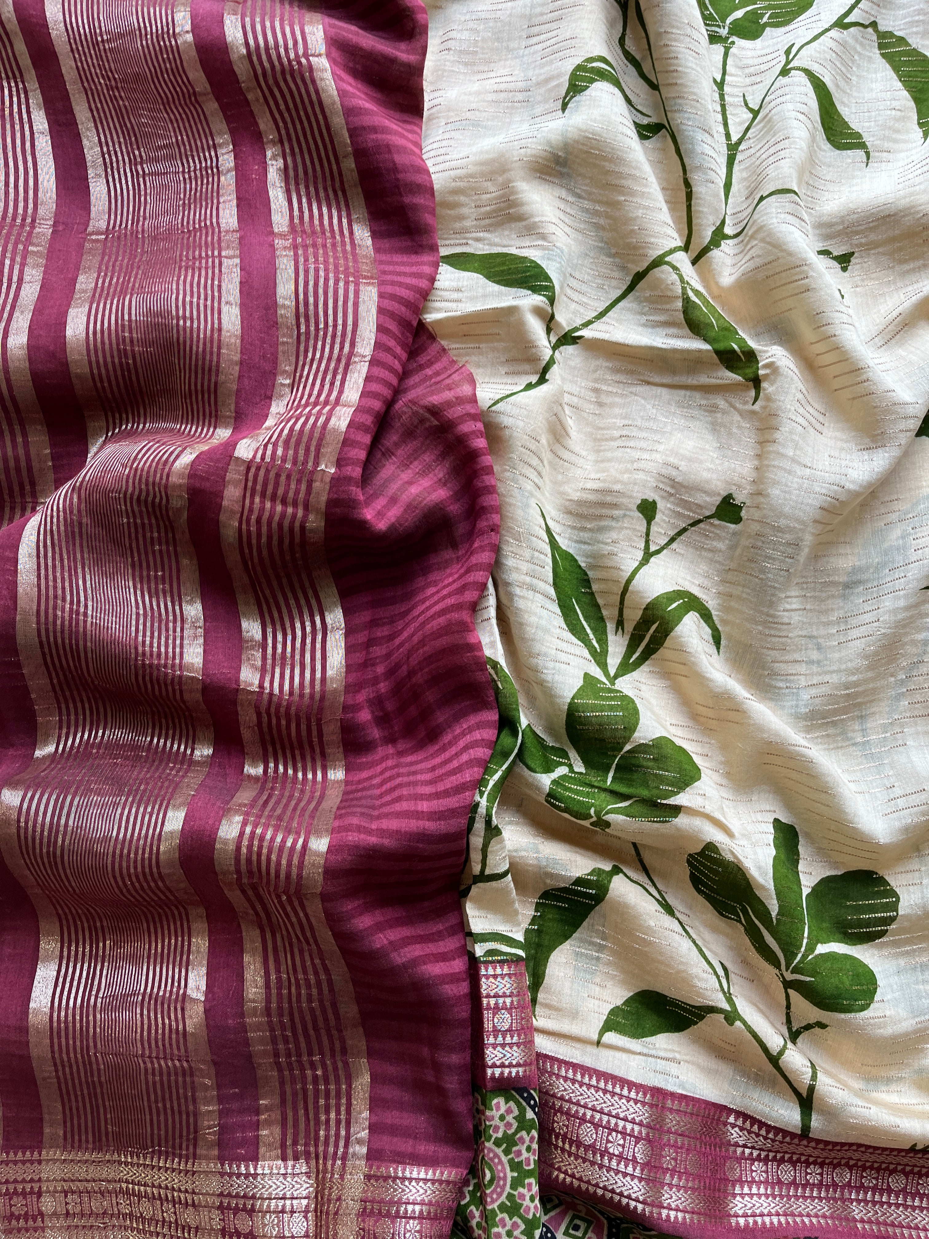 Onion Pink & Green Floral saree