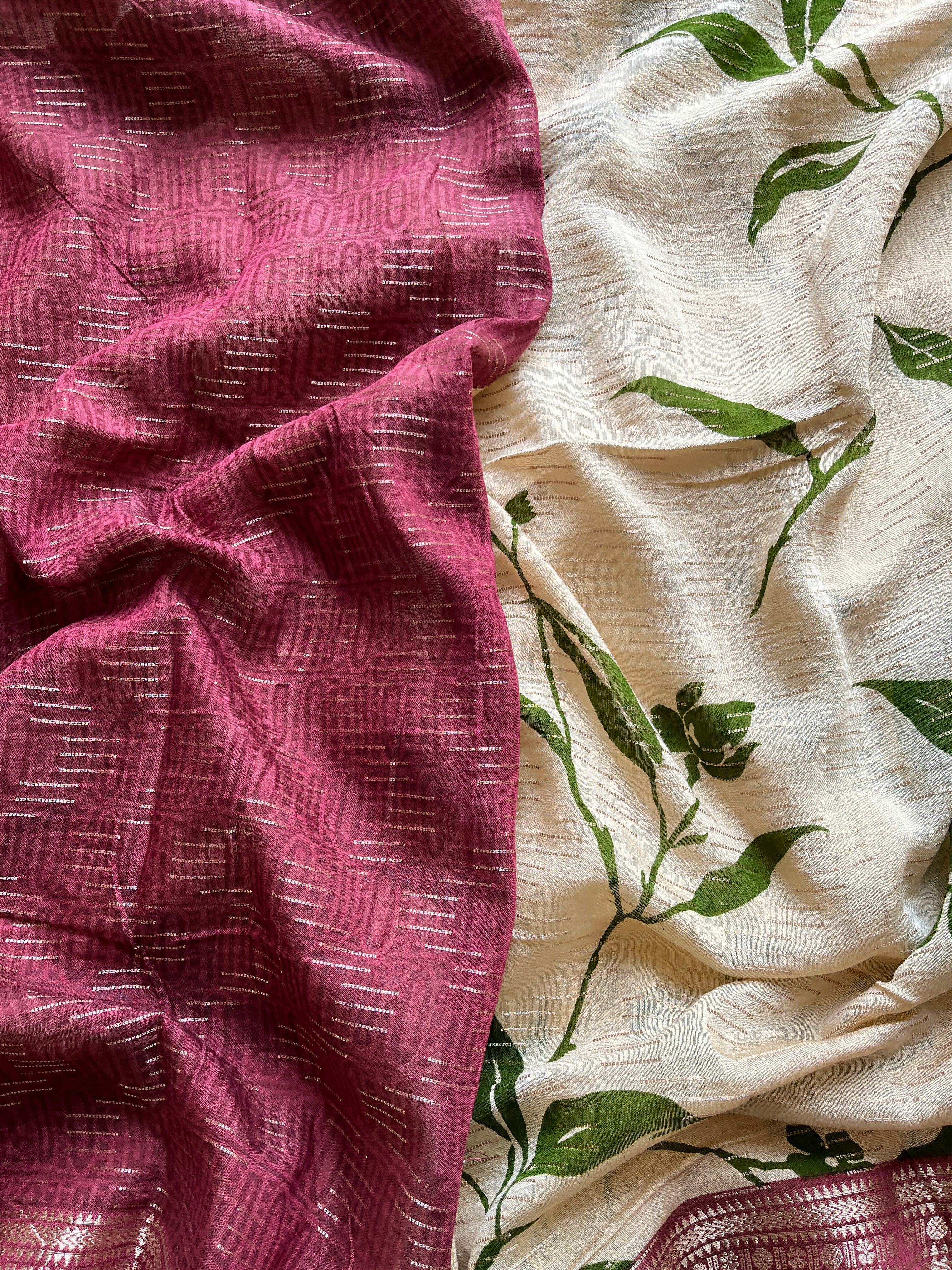 Onion Pink & Green Floral saree