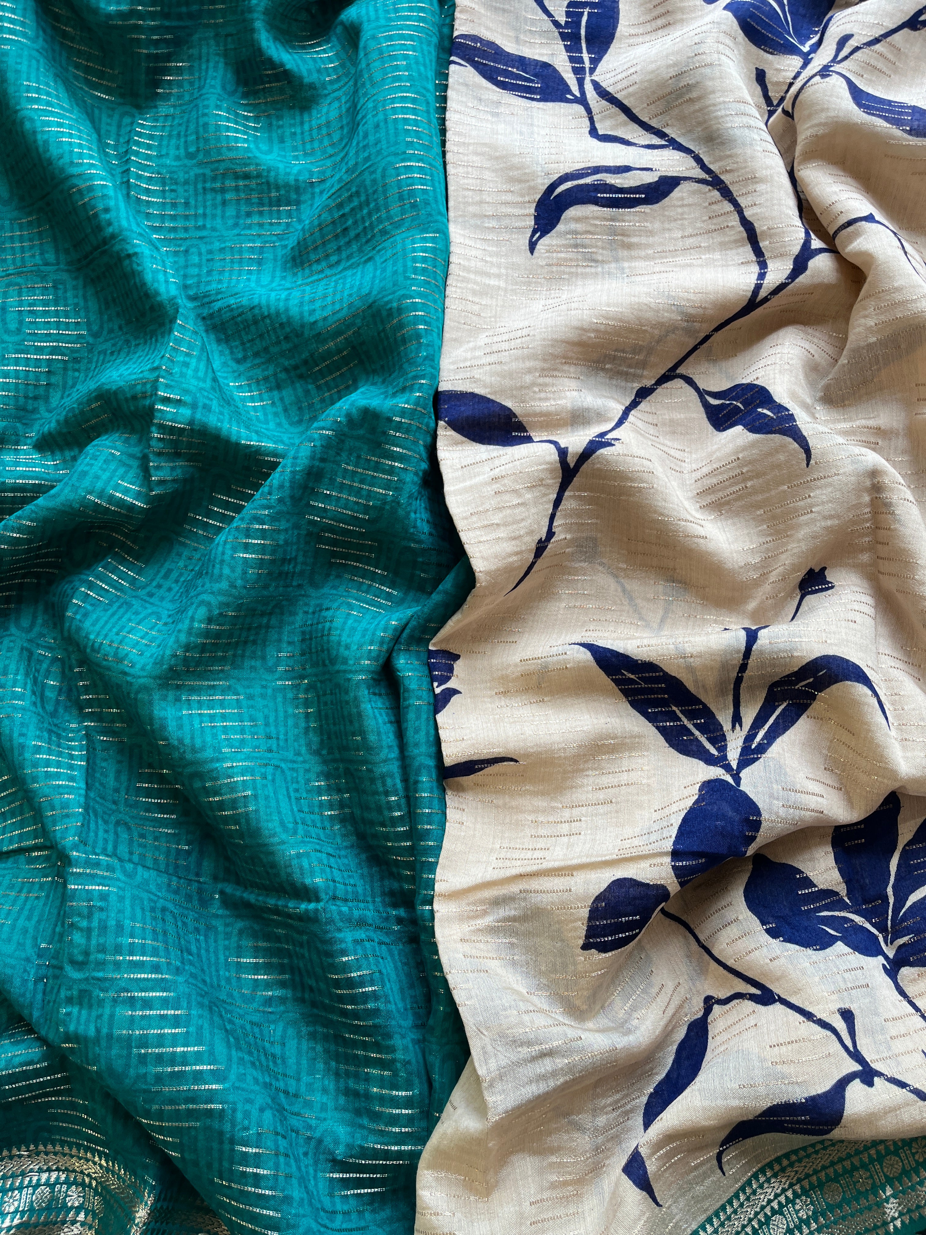 Turquoise Blue & Navy Blue Floral saree