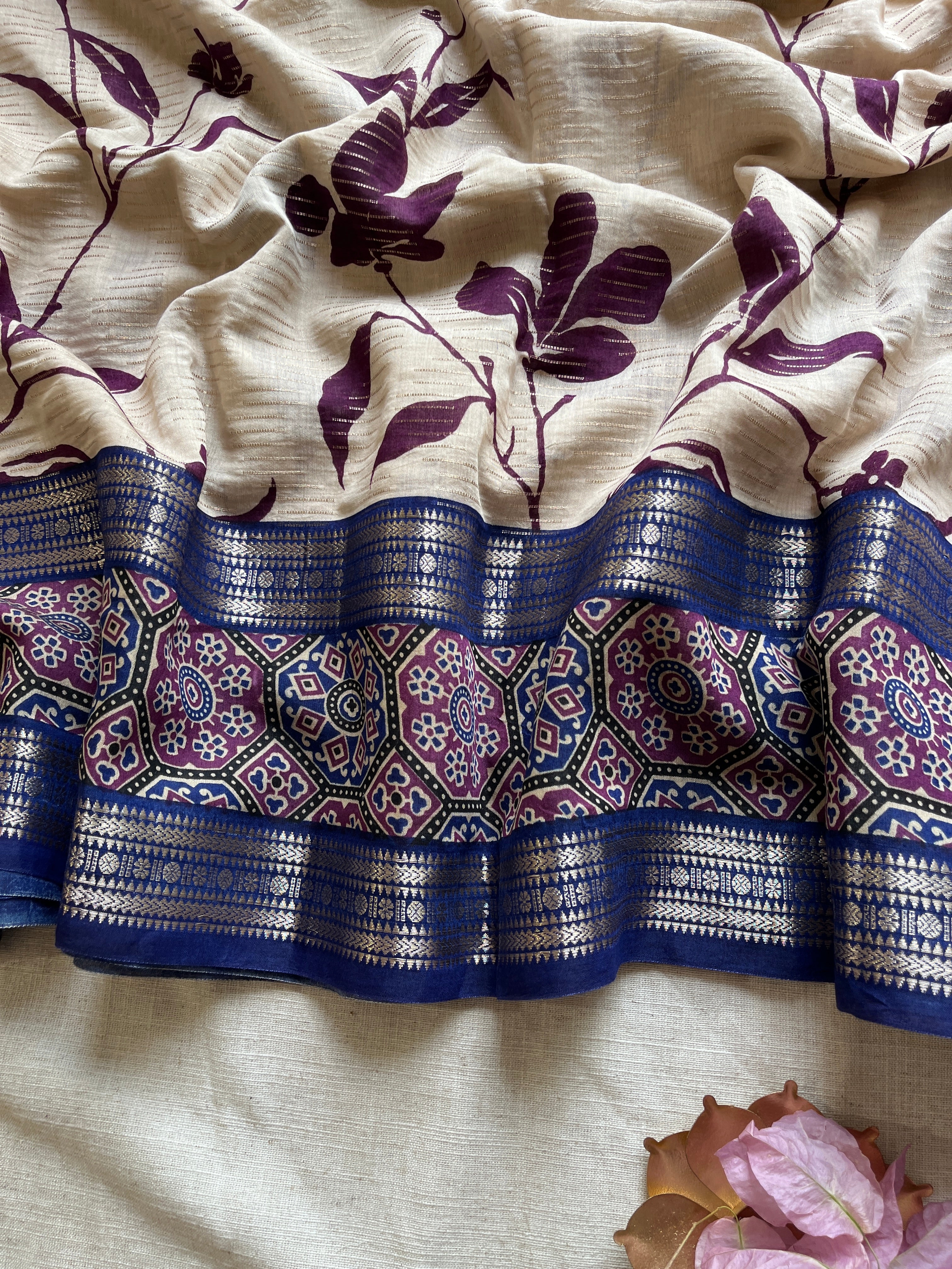 Navy Blue & Violet Floral saree